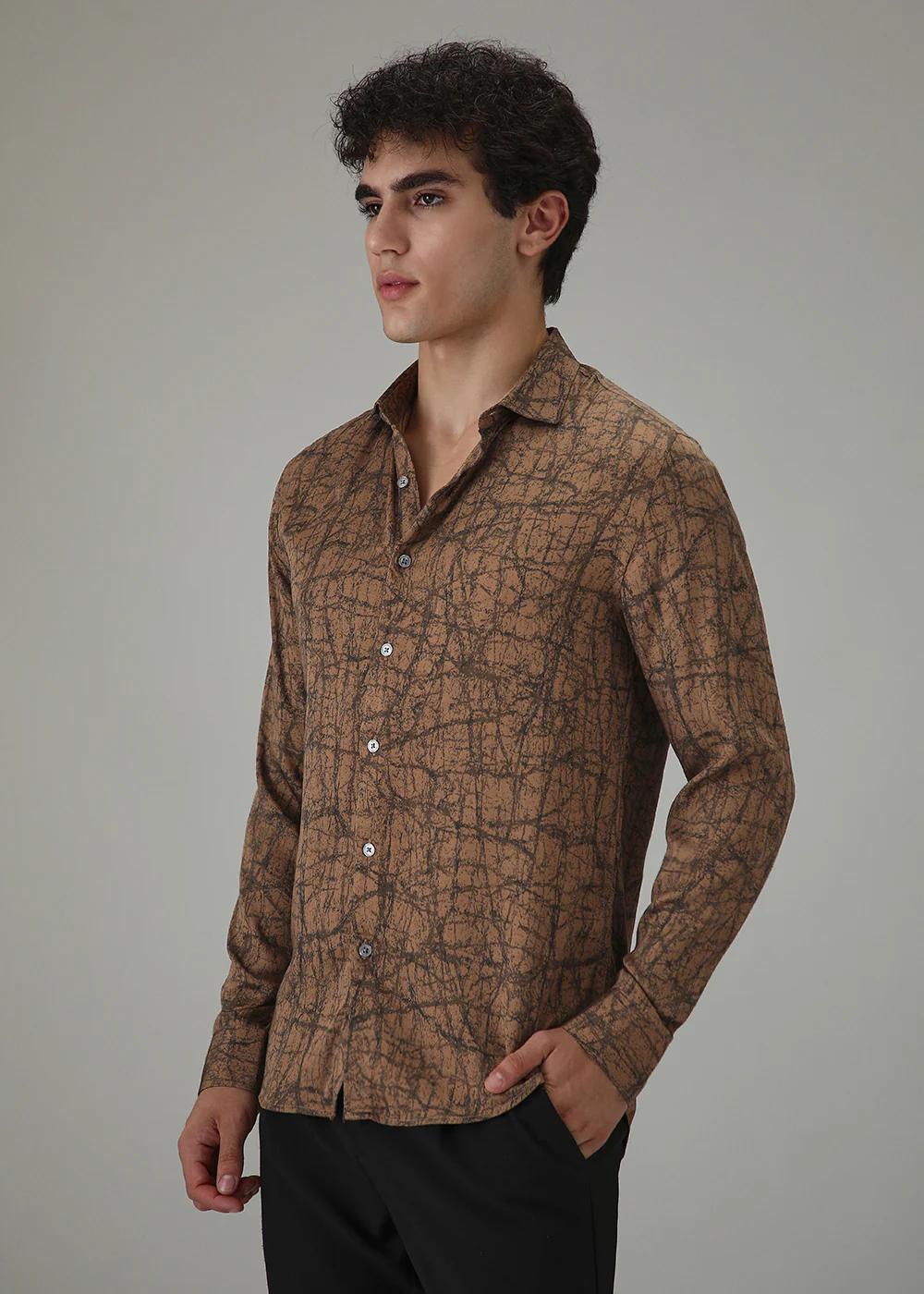 Brown Cracked Abstract Printed Shirt - Image 5