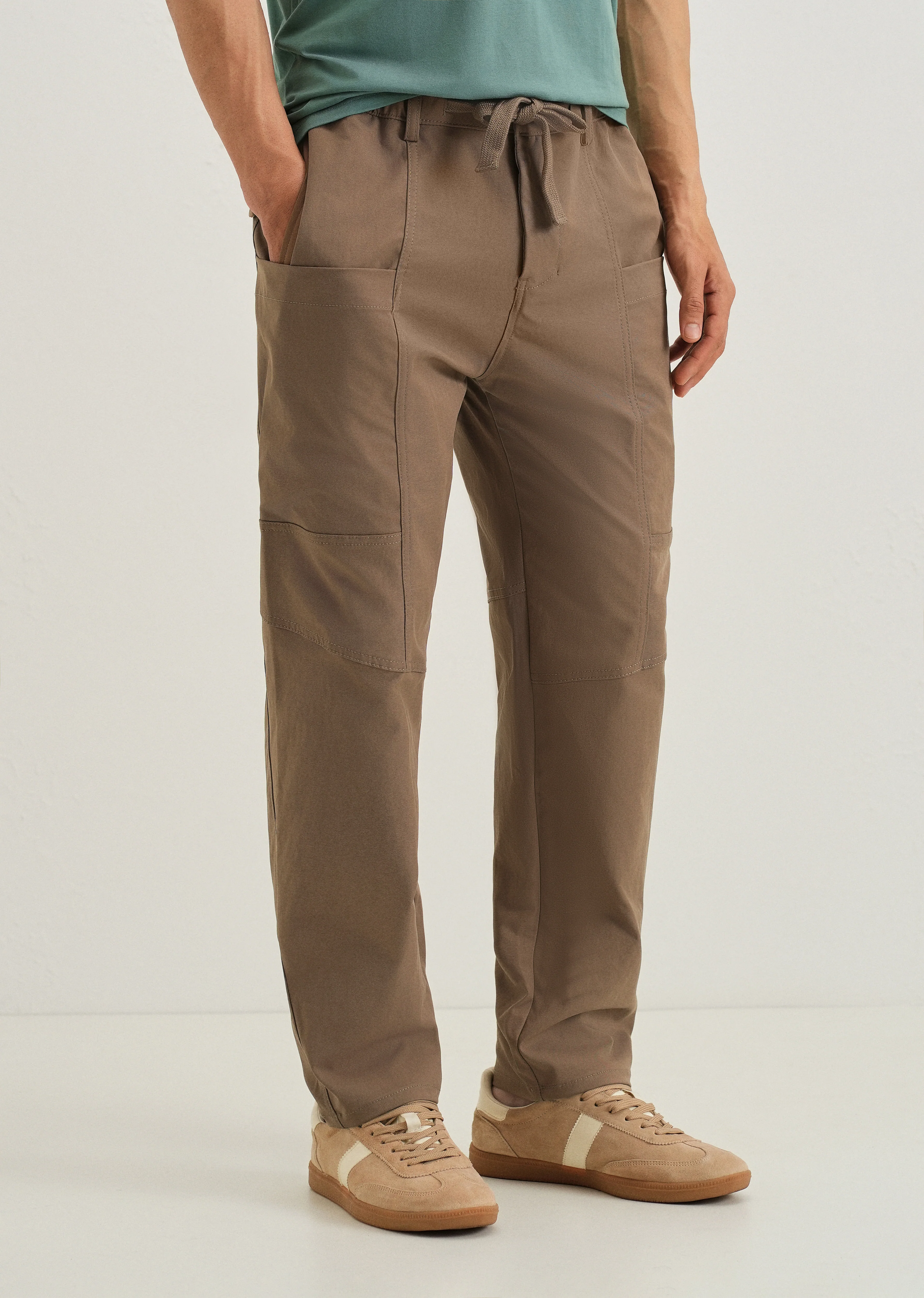 Brown Drawstring Panel Cargo Pant