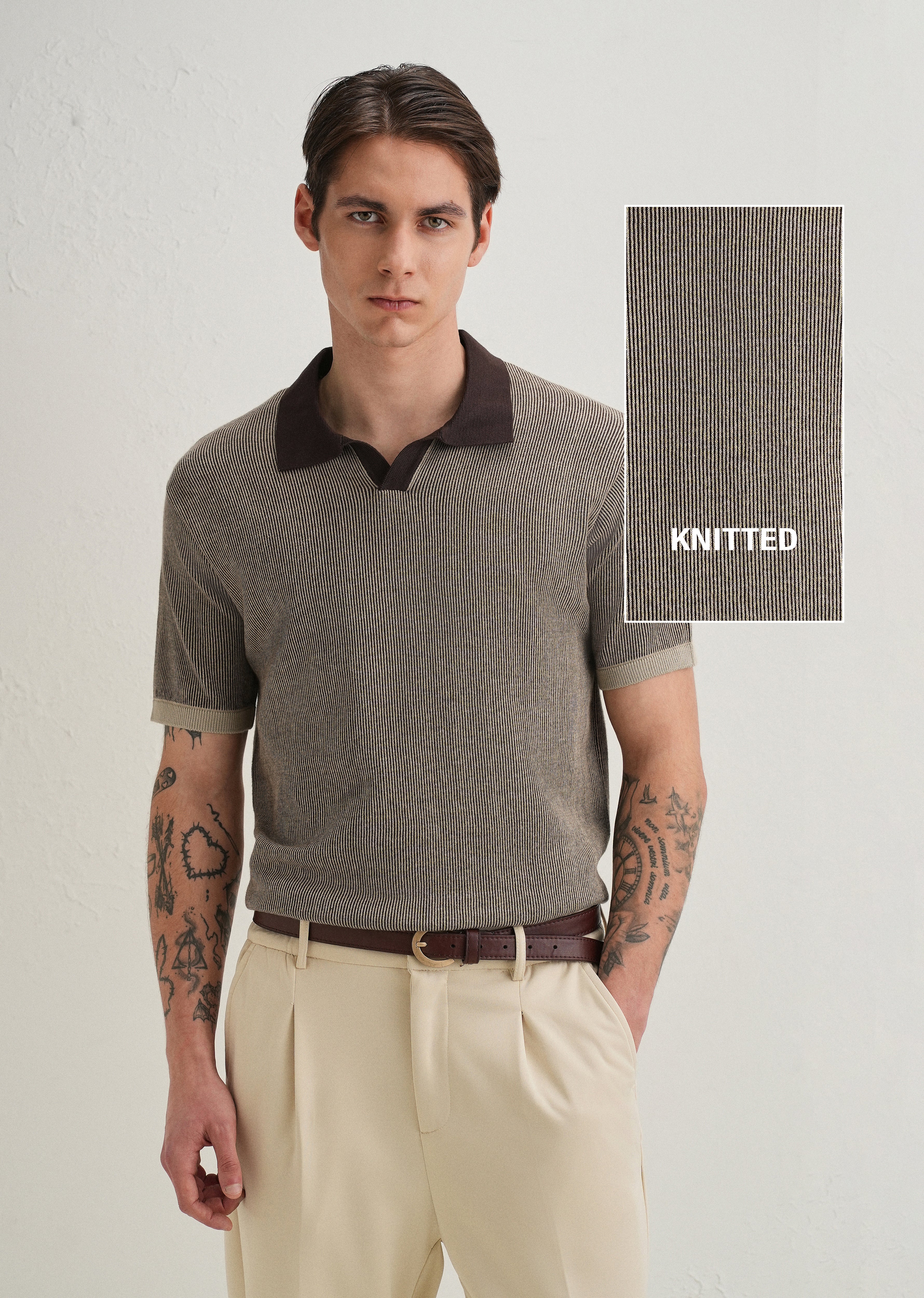 Brown Knitted Polo T-Shirt - Image 2