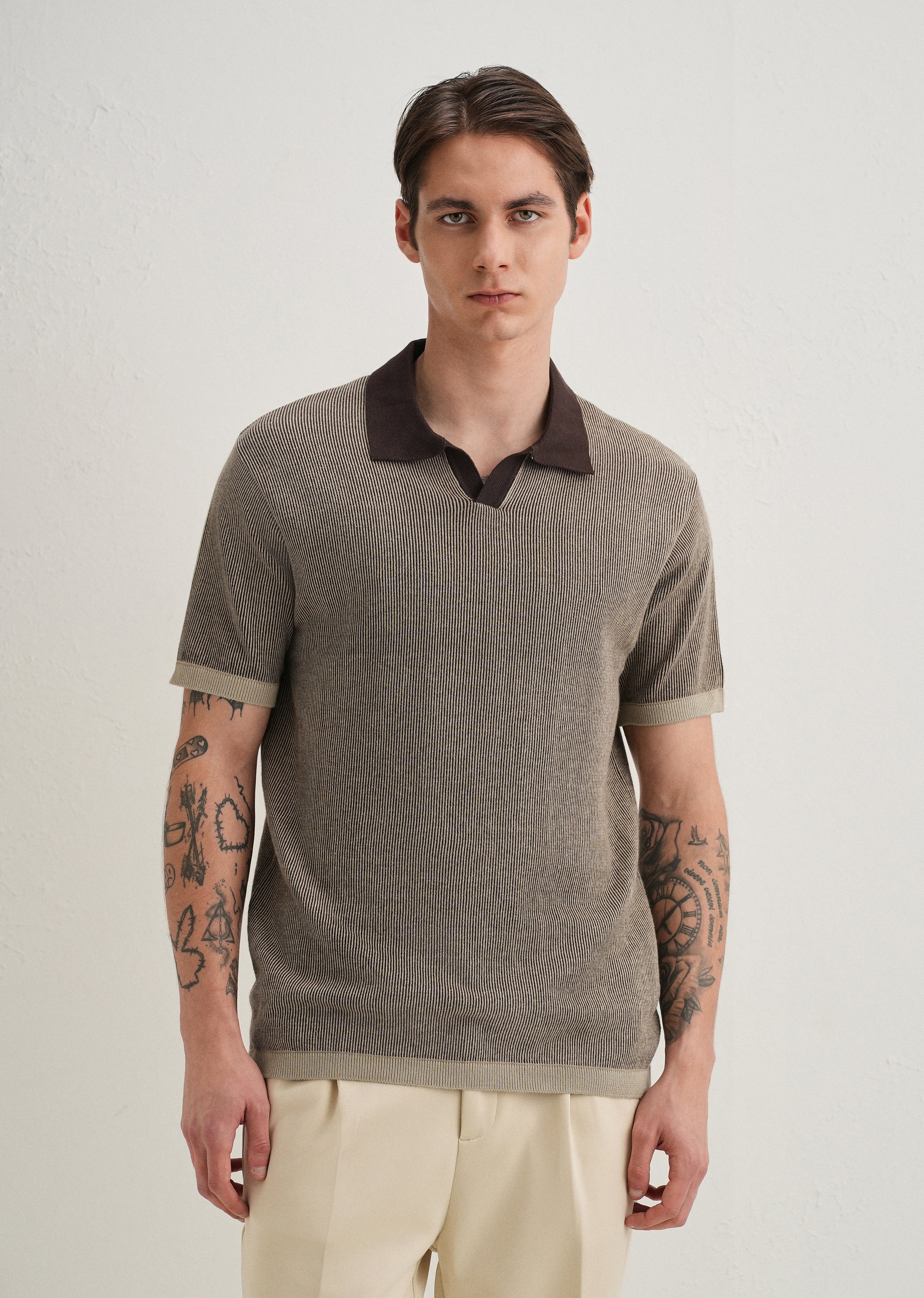 Brown Knitted Polo T-Shirt - Image 4