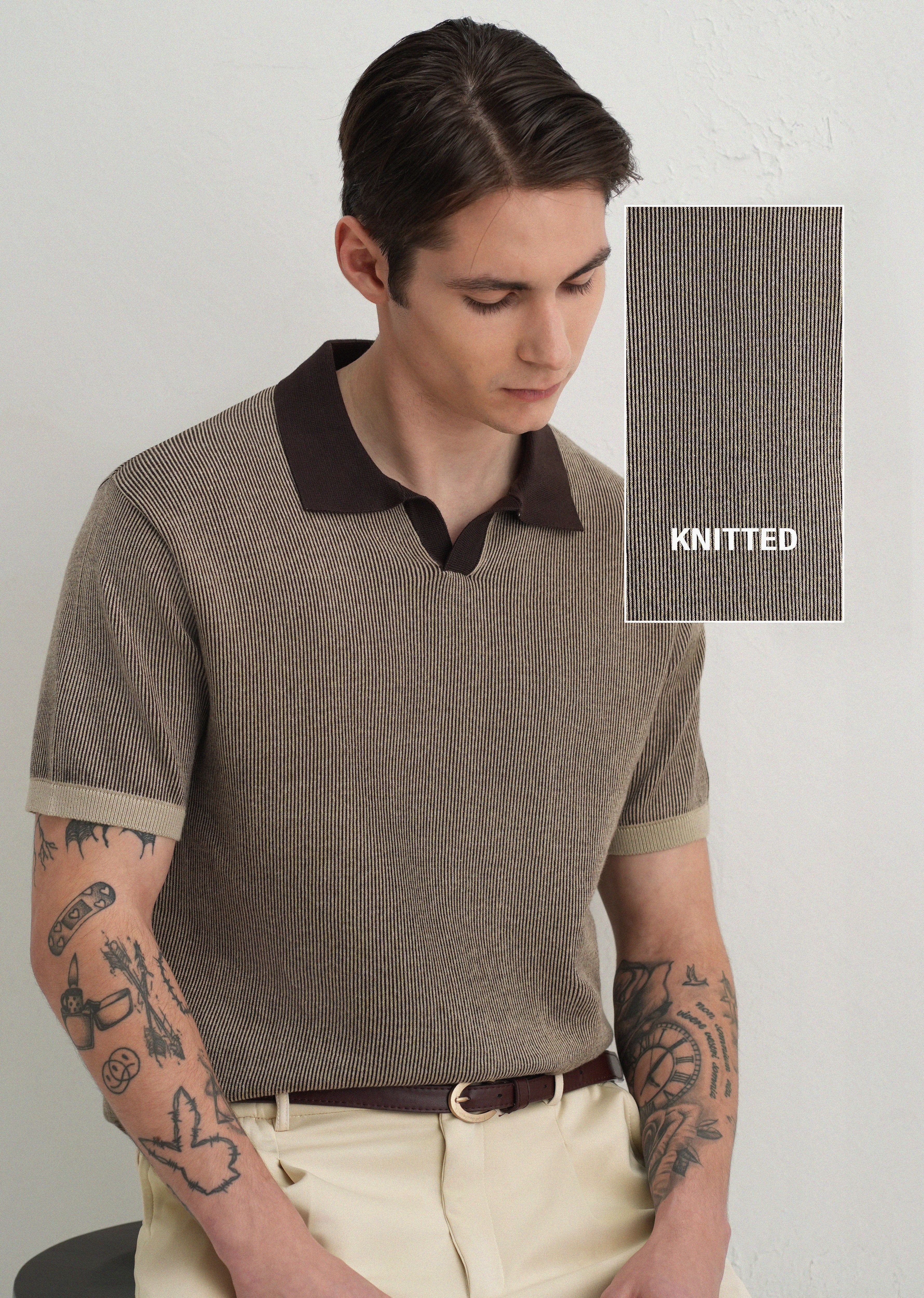 Brown Knitted Polo T-Shirt - Image 7