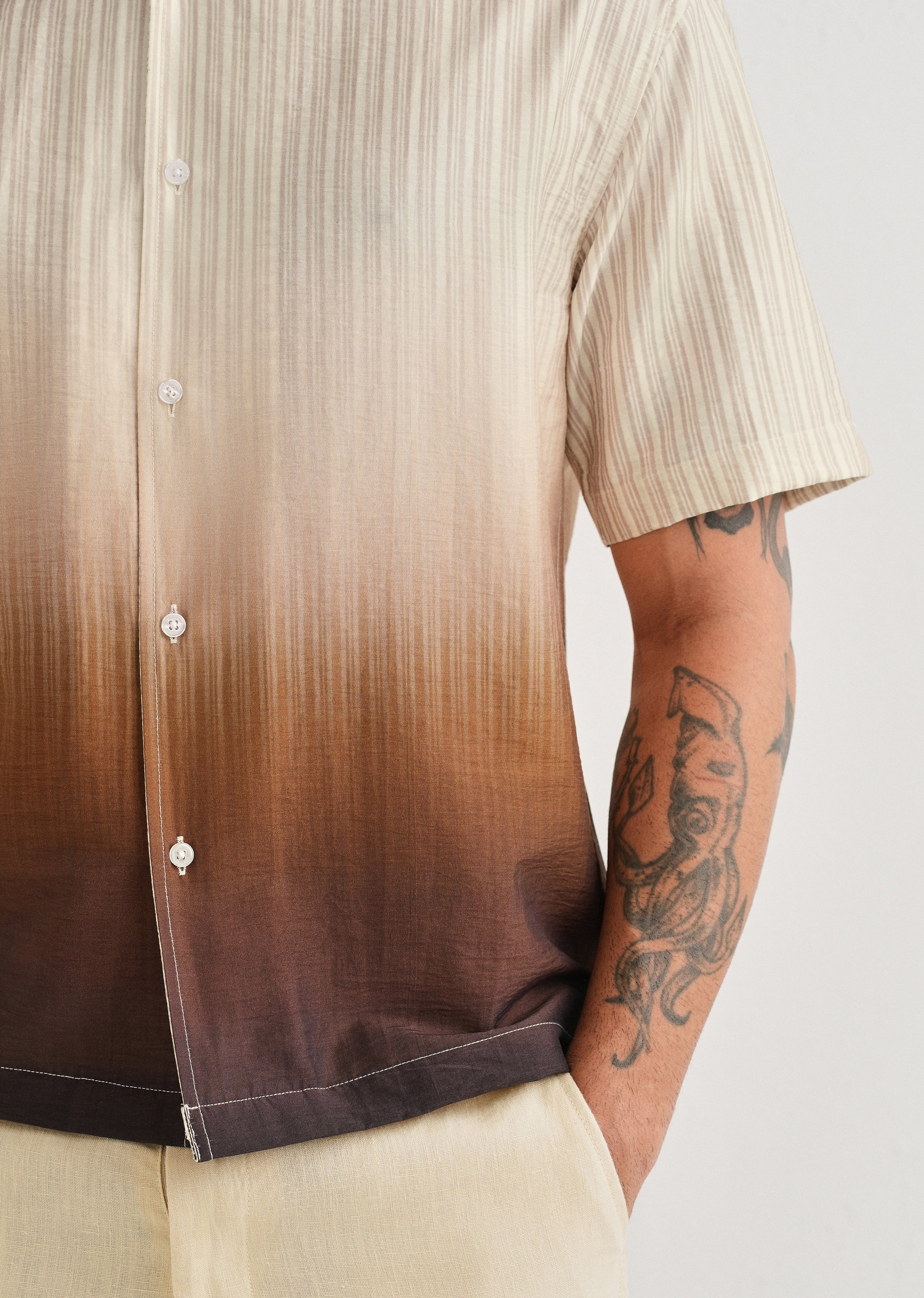 Brown Ombre Stripe Placement Print Shirt - Image 3