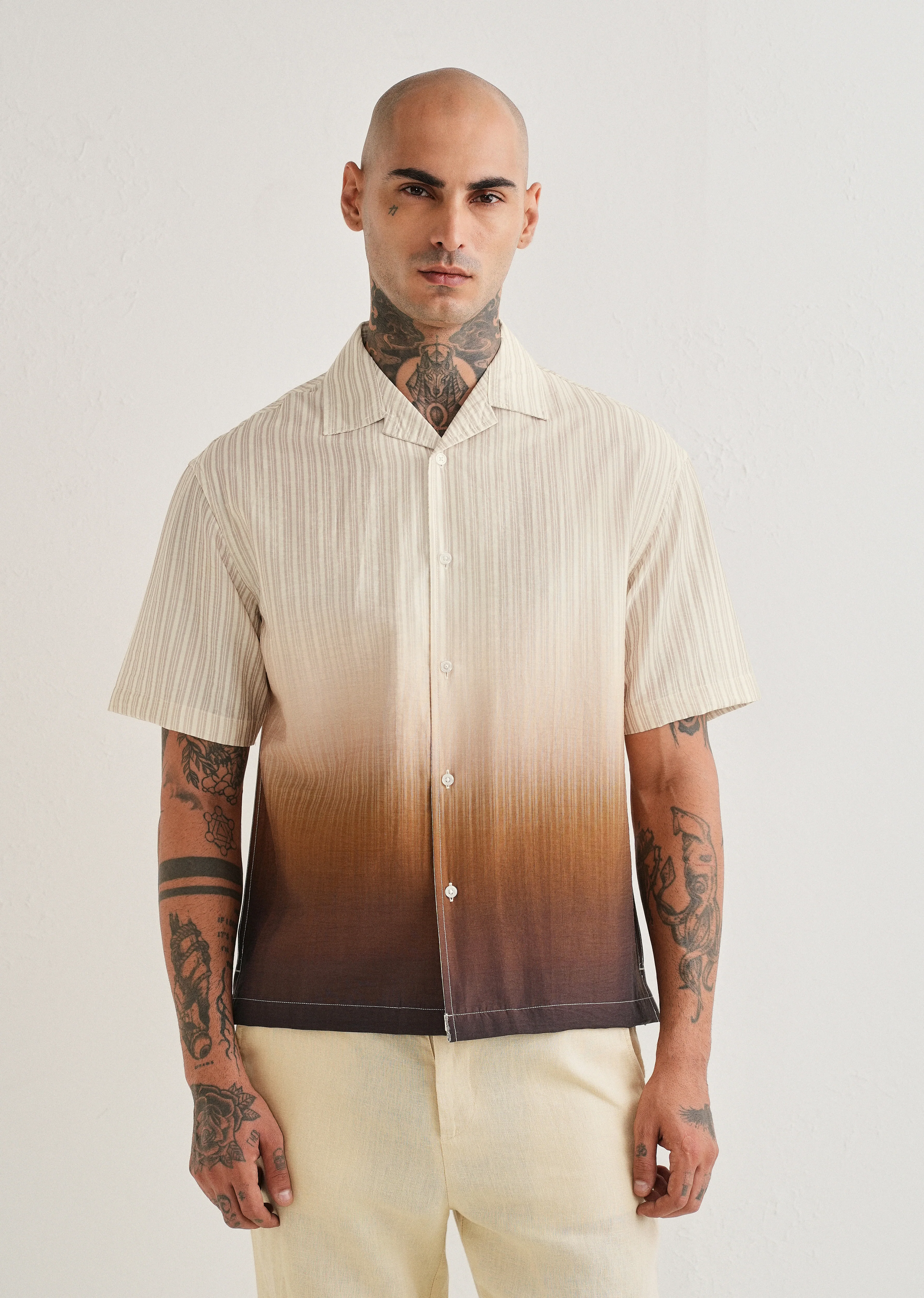 Brown Ombre Stripe Placement Print Shirt - Image 5