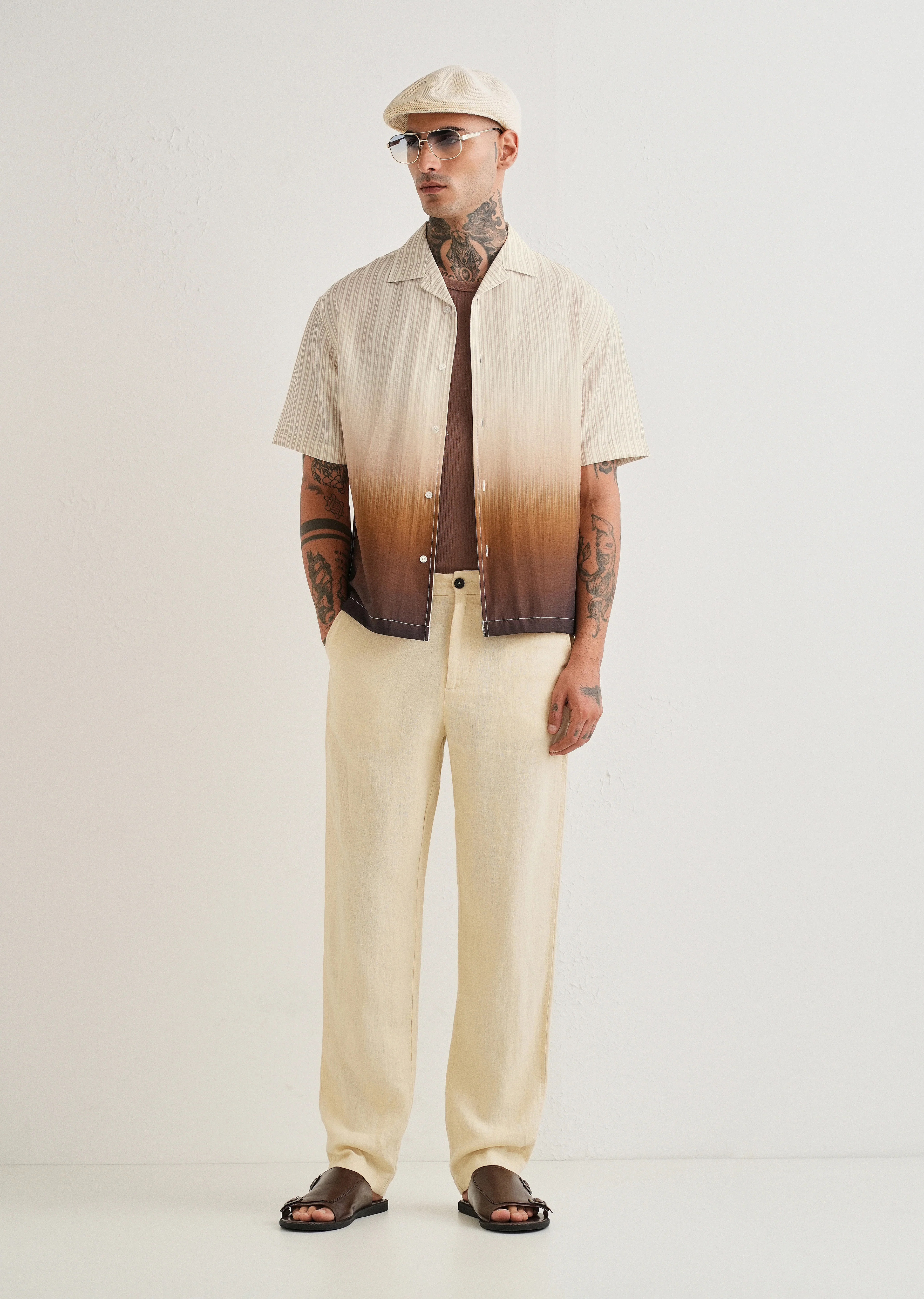 Brown Ombre Stripe Placement Print Shirt - Image 7