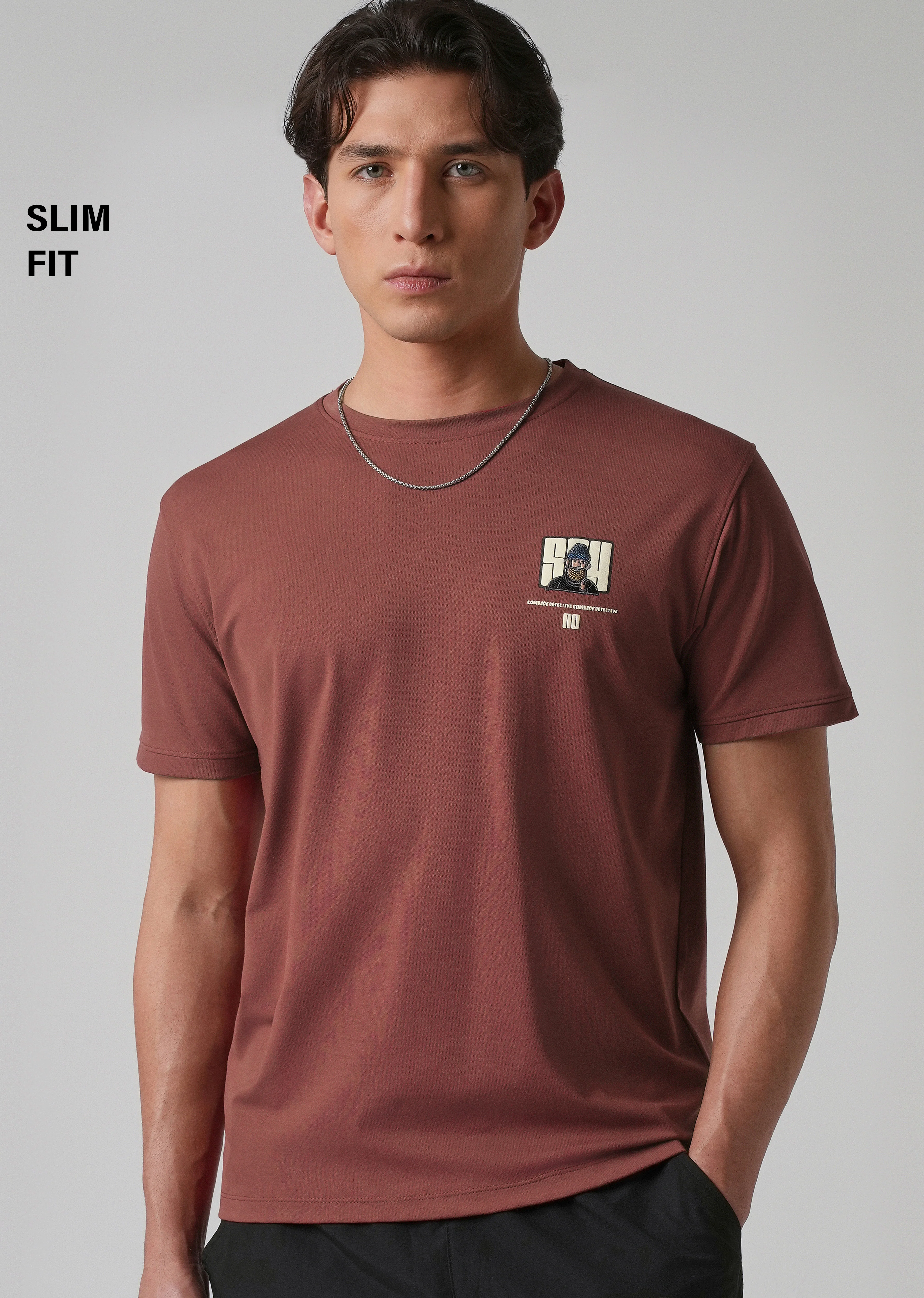 Brunt Brown Printed Slim Fit T-shirt - Image 7