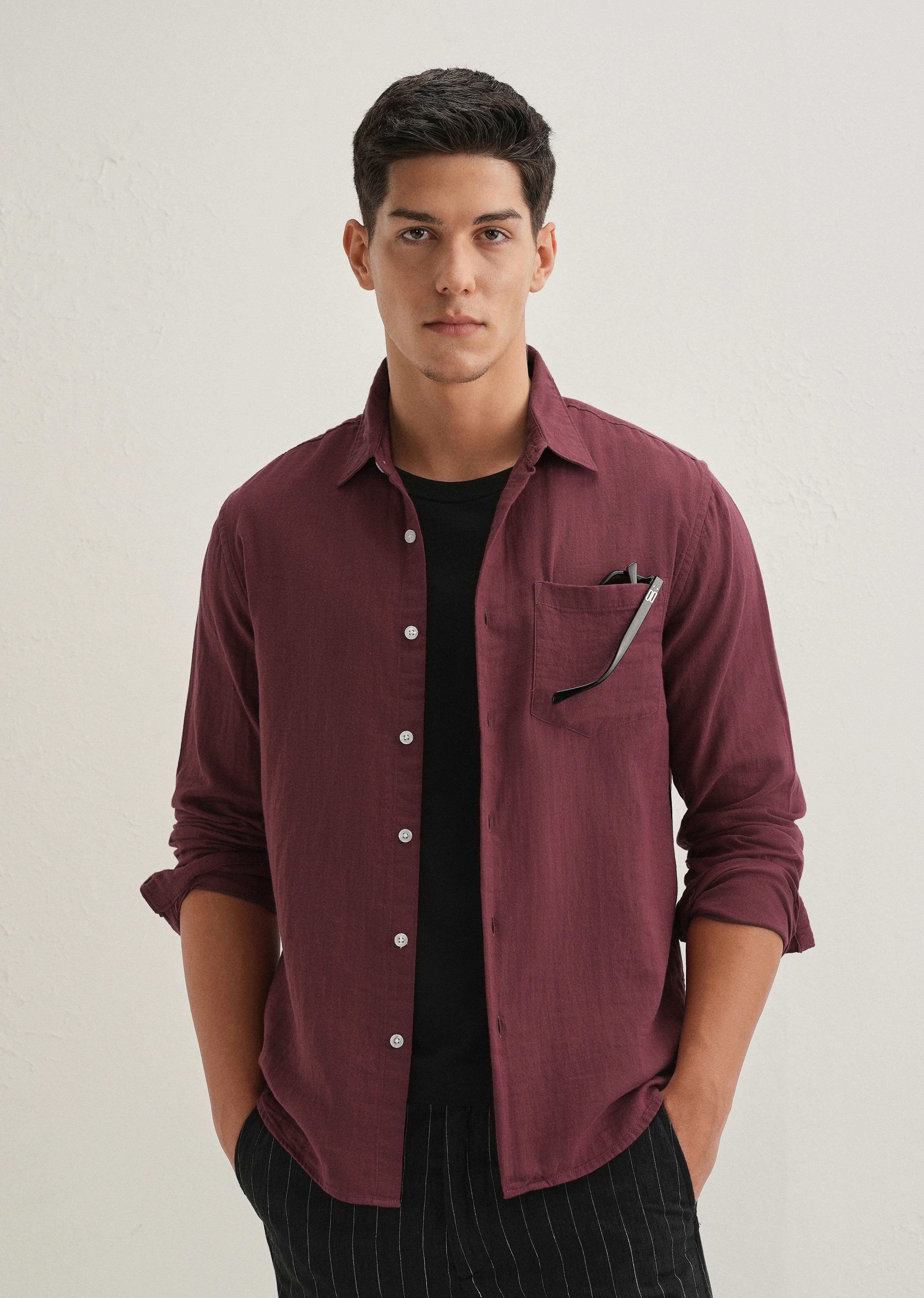 Burgundy Double Cloth Cotton Shirt