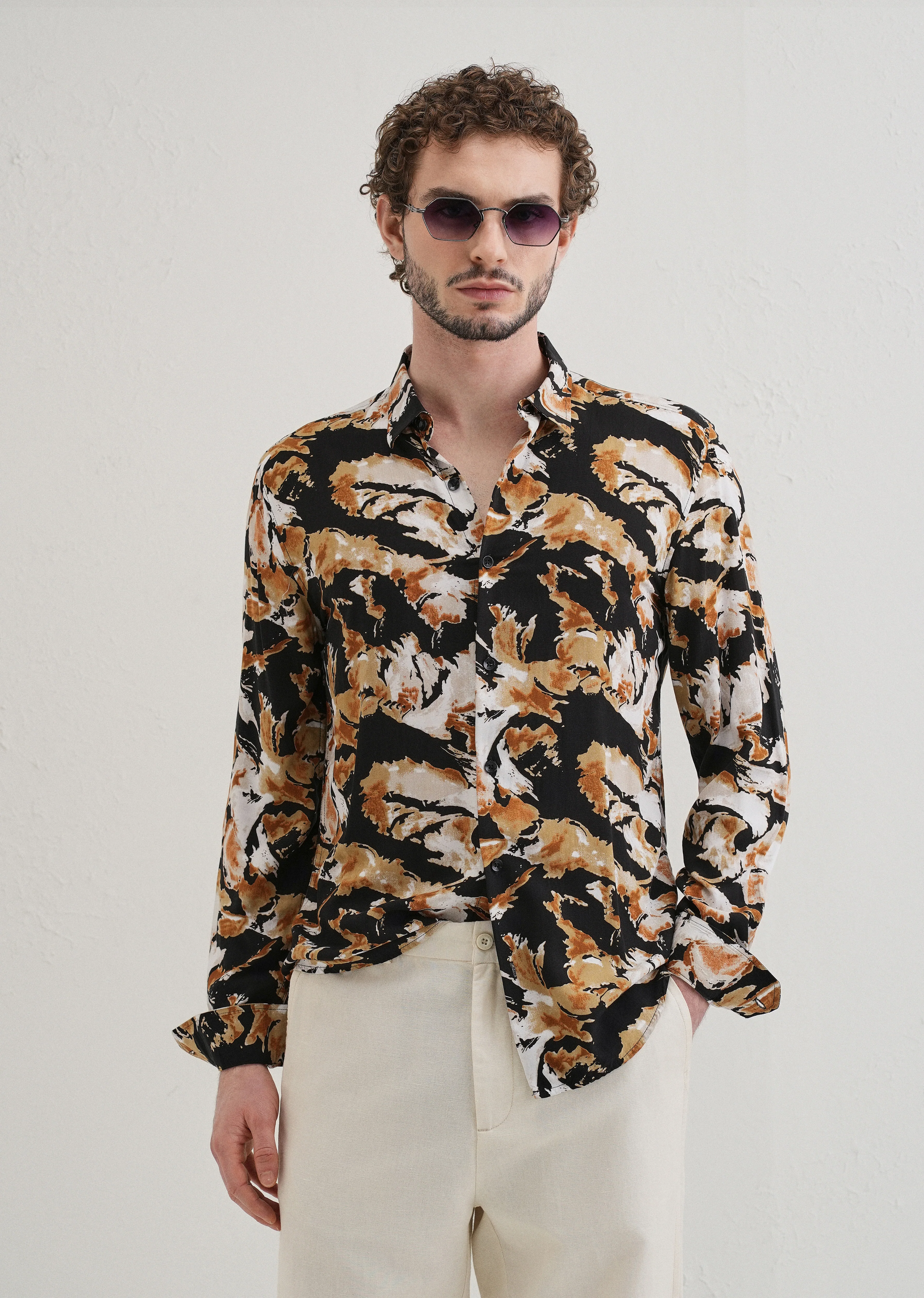 Caramel Brown Print Full sleeve shirt