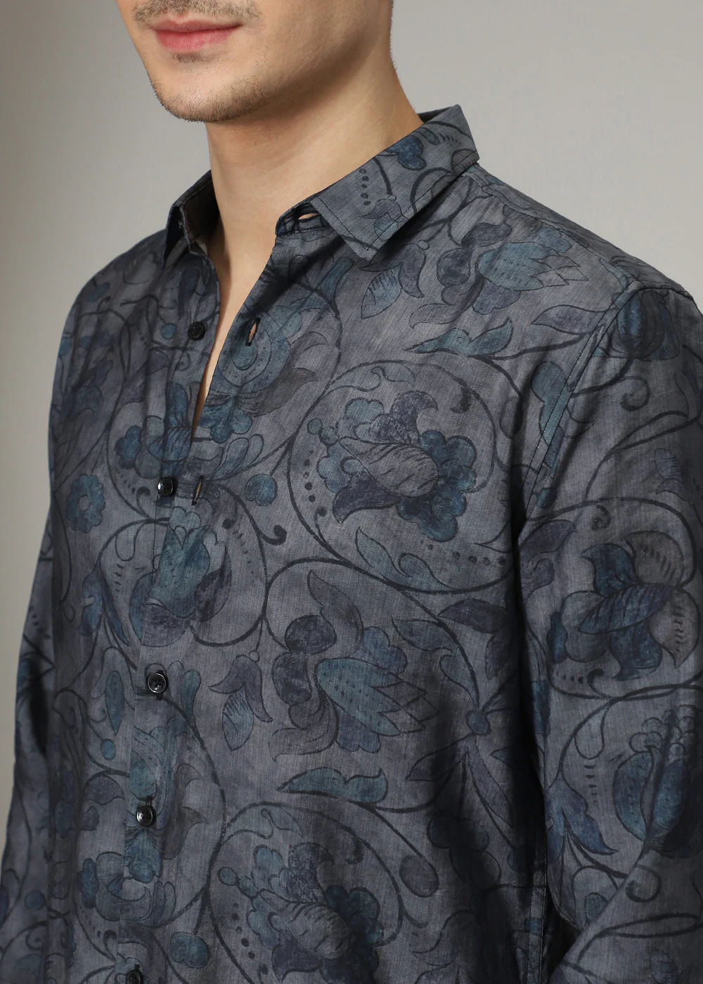Charcoal Floral Print Shirt - Image 2