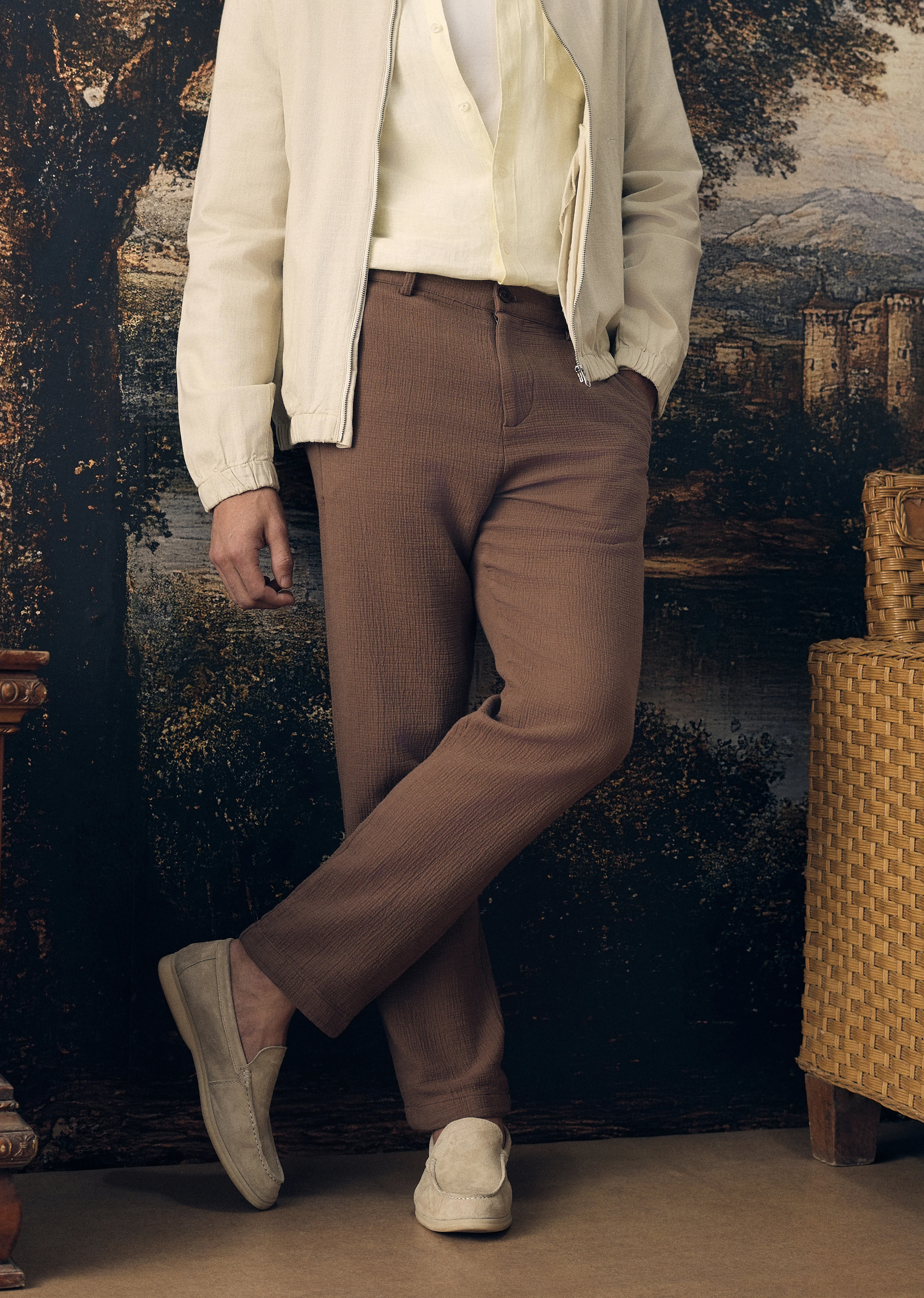 Coffee Brown Crinkled Cotton Trouser