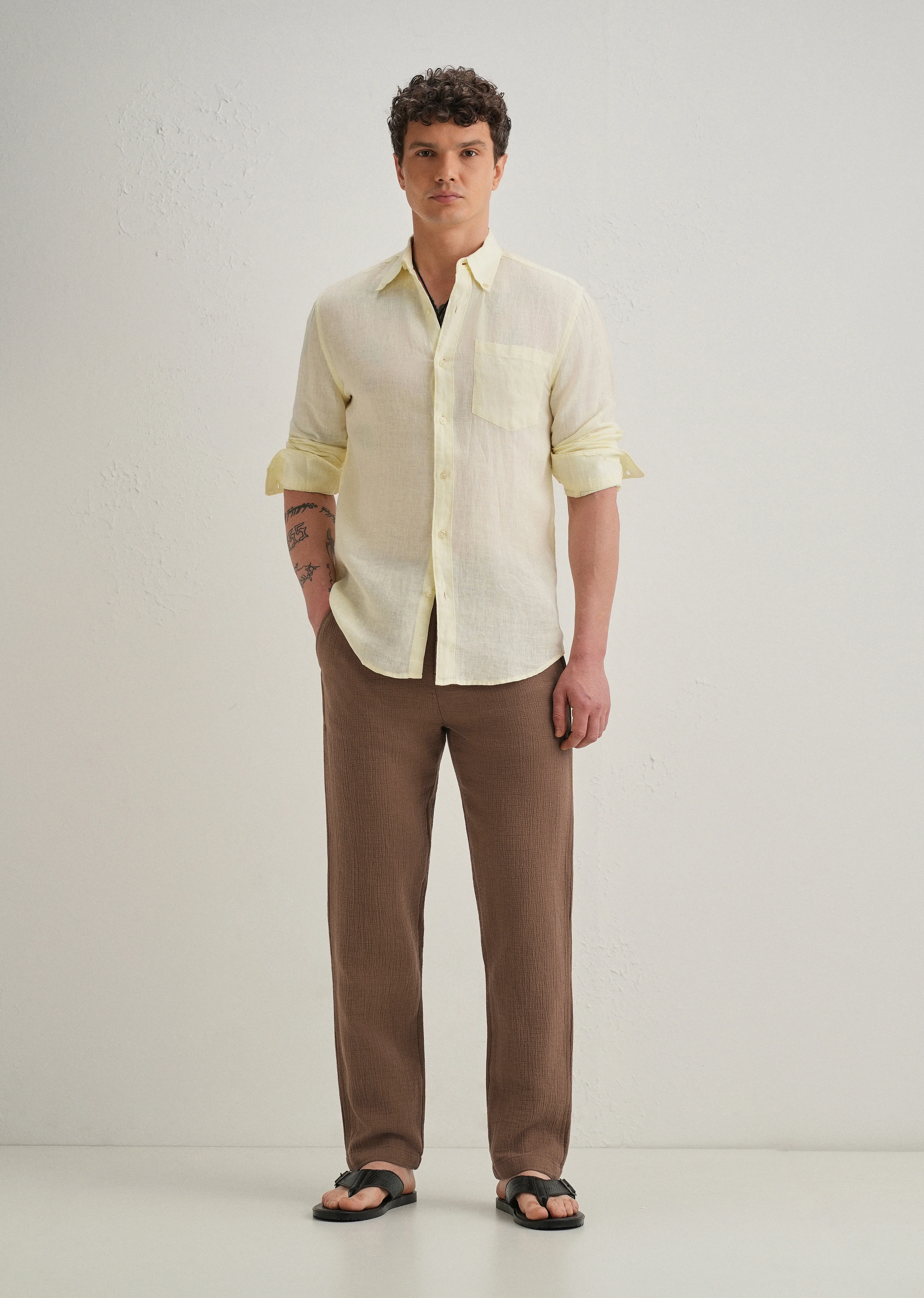 Coffee Brown Crinkled Cotton Trouser - Image 7
