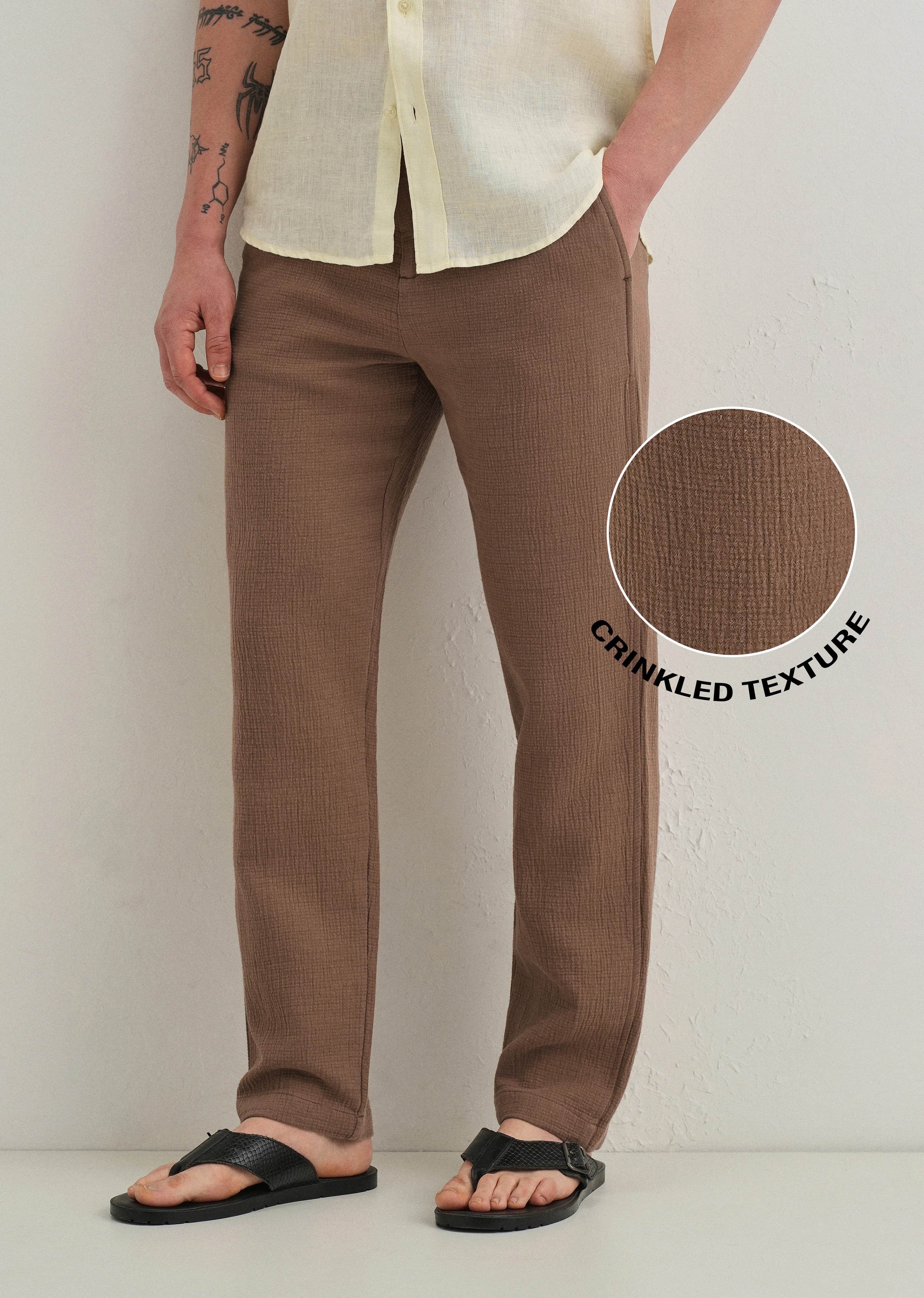 Coffee Brown Crinkled Cotton Trouser - Image 8