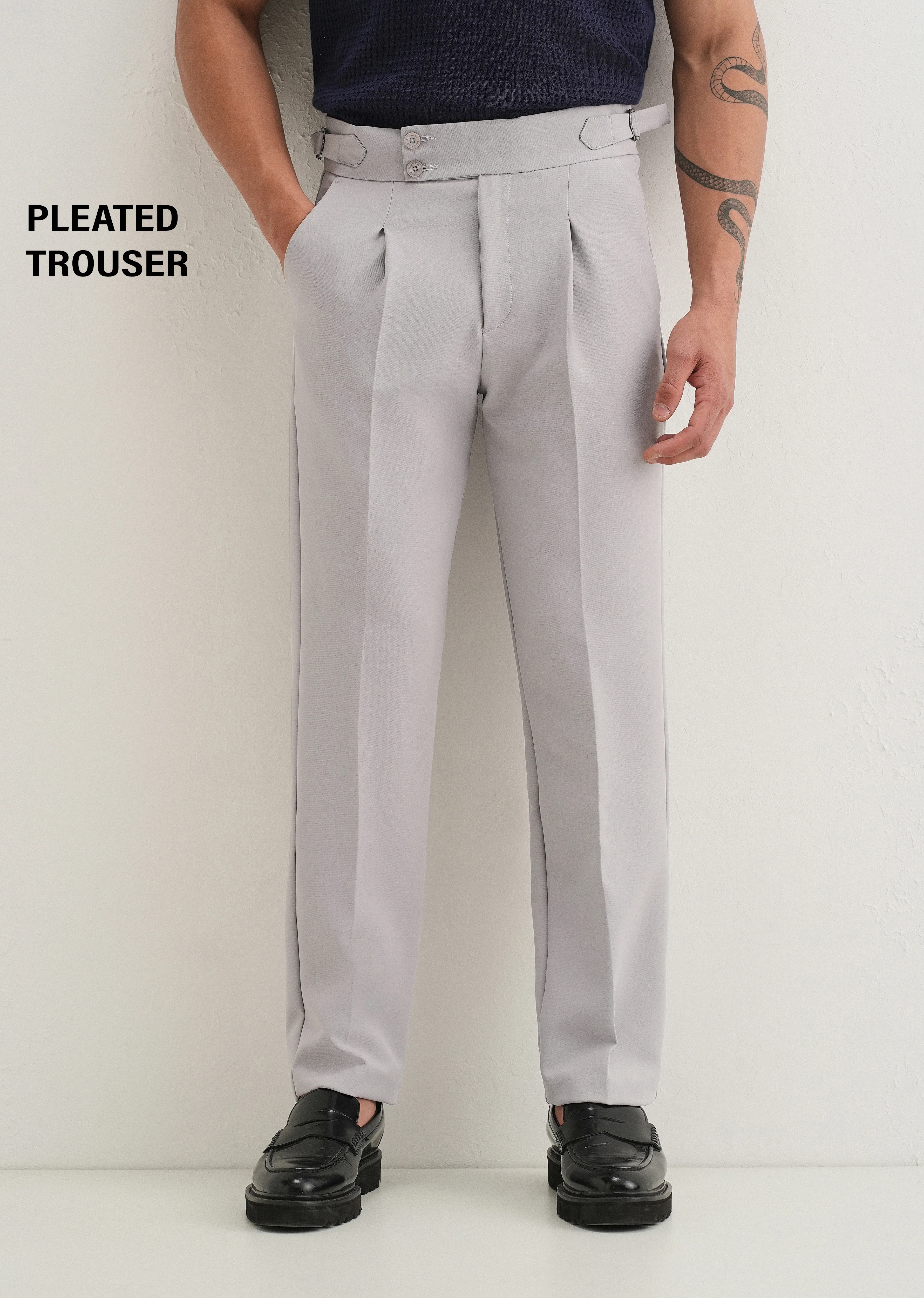 Cool Grey Pleated Gurkha Pant