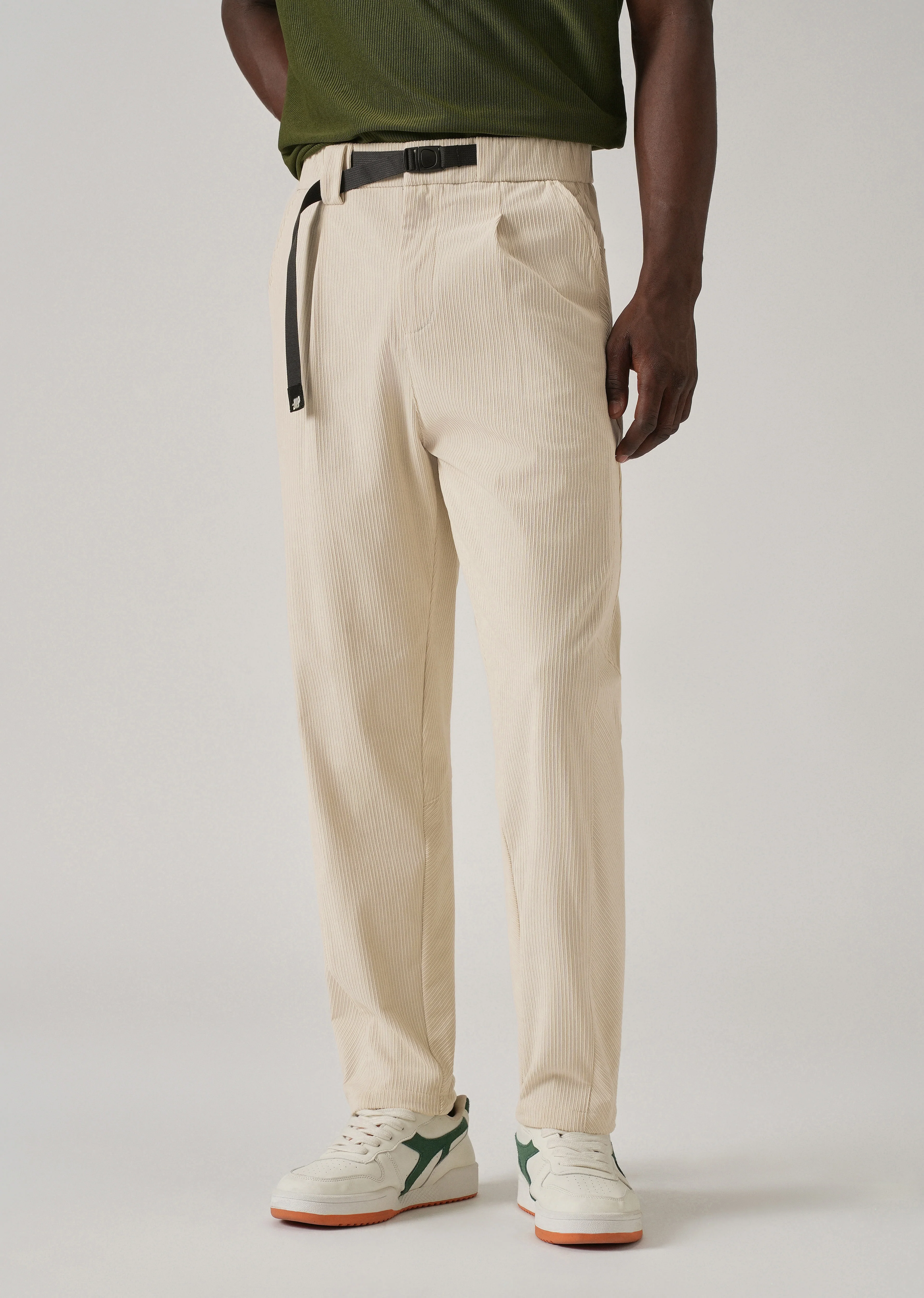 Cream Corduroy Belted Pant