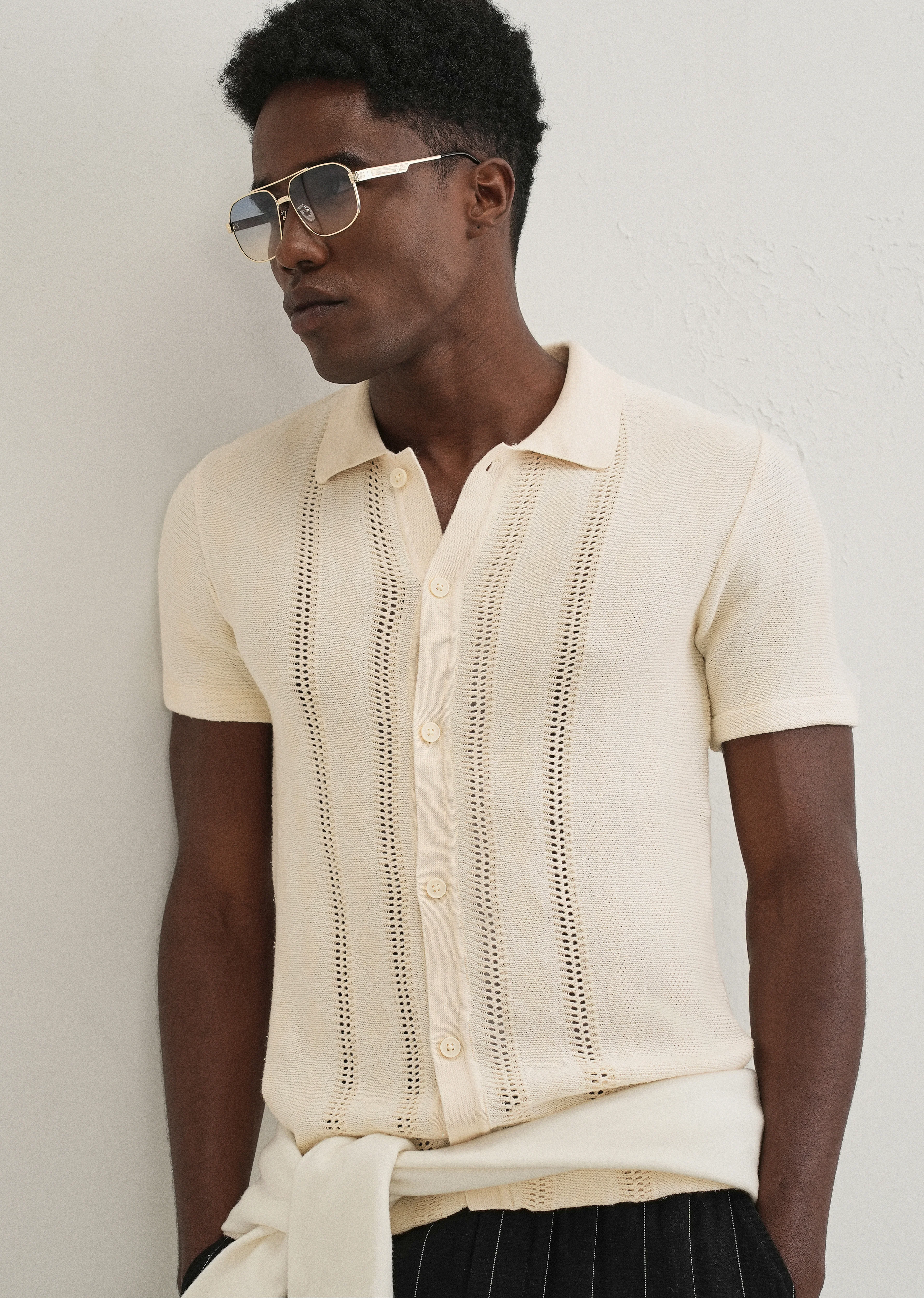 Cream Open Knitted Shirt