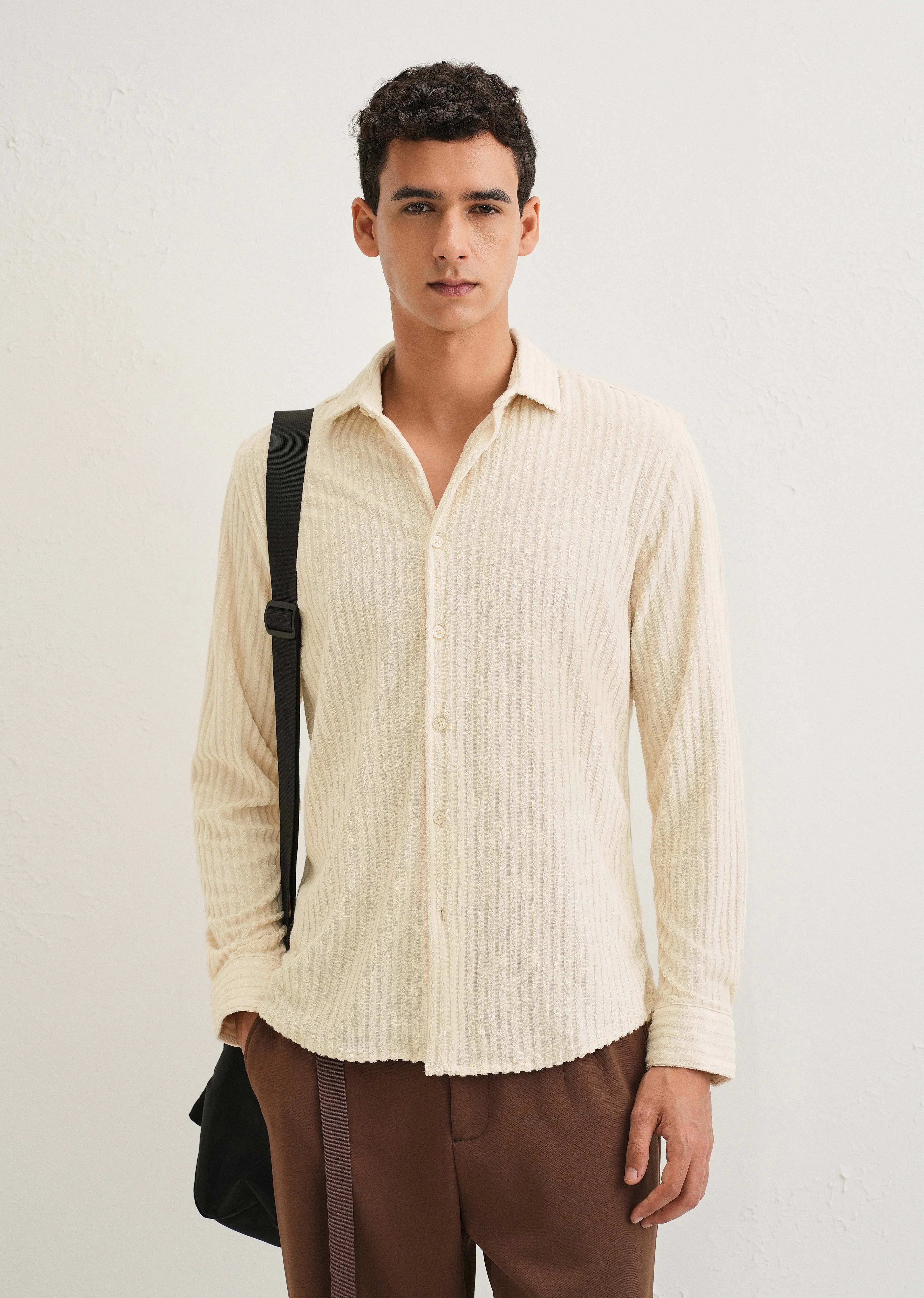 Cream Plain Corduroy Stripe Shirt