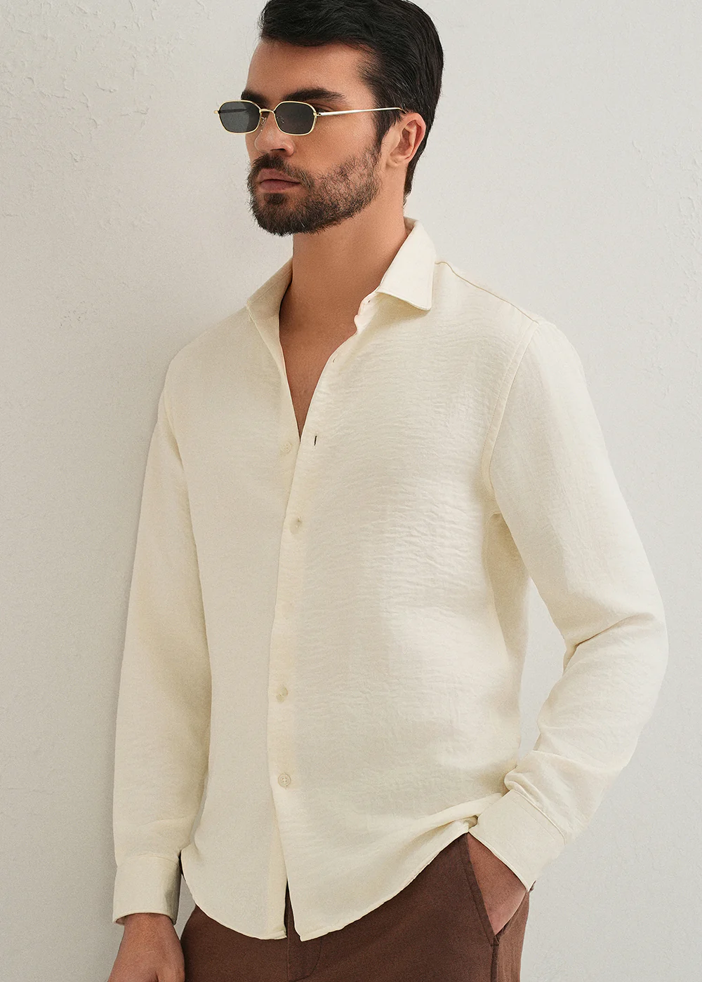 Cream Plain Crushed Satin Shirt - Image 7