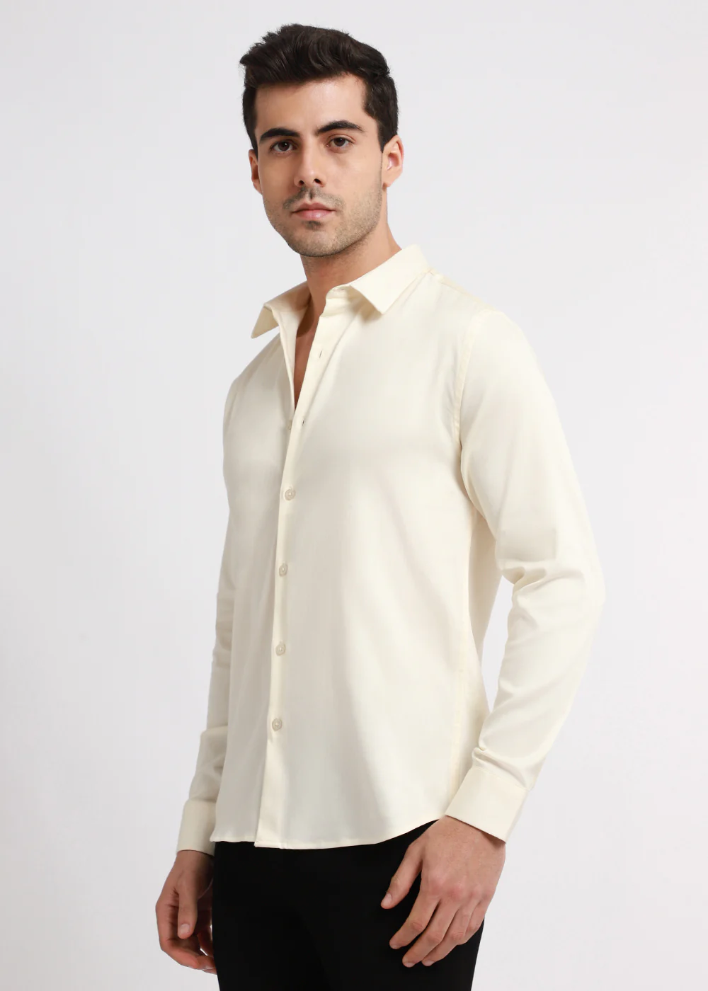 Cream Plain Satin Shirt - Image 4