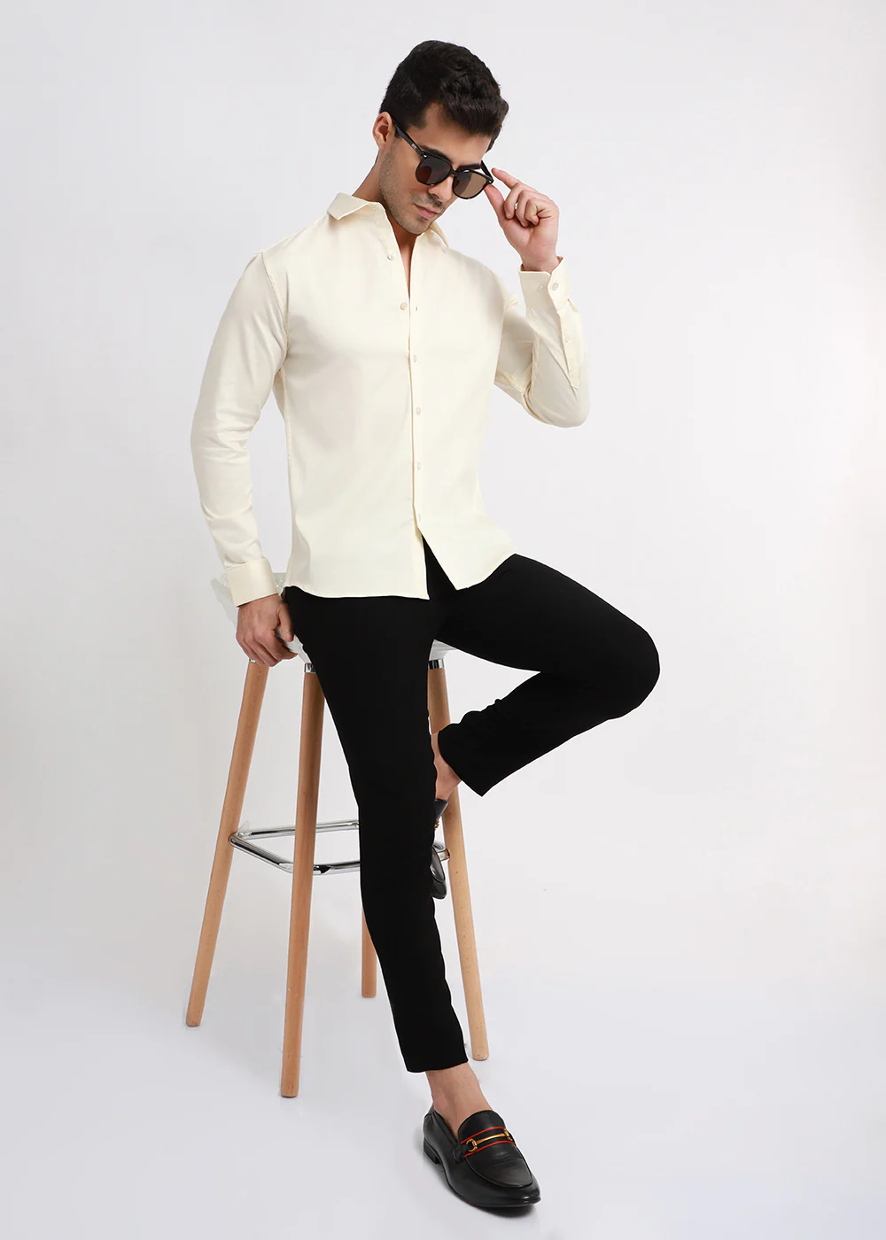 Cream Plain Satin Shirt - Image 7