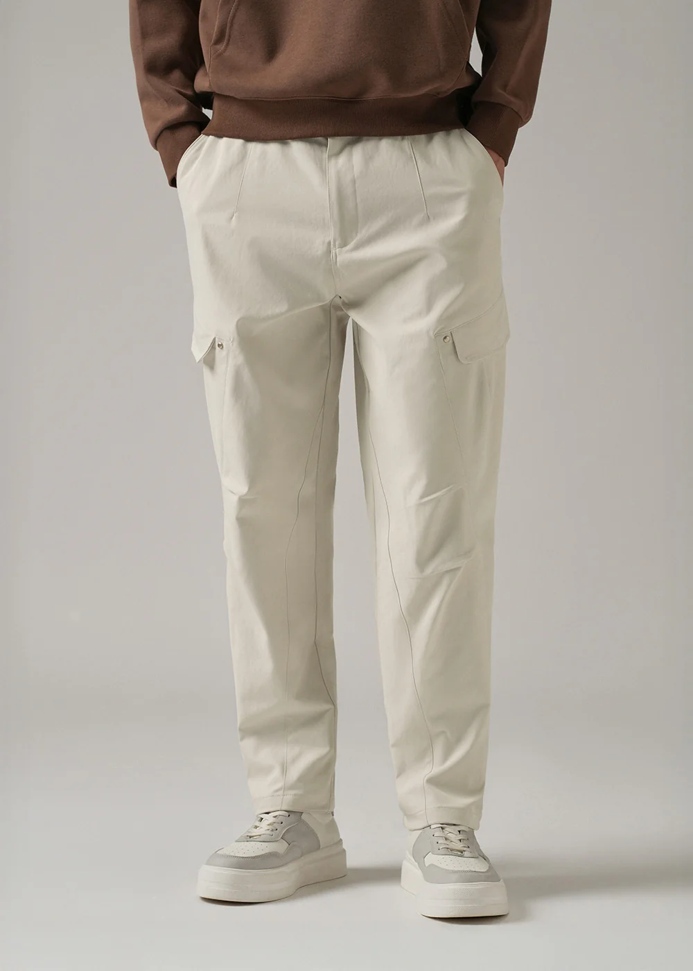 Cream Stone Wash Cargo Pants