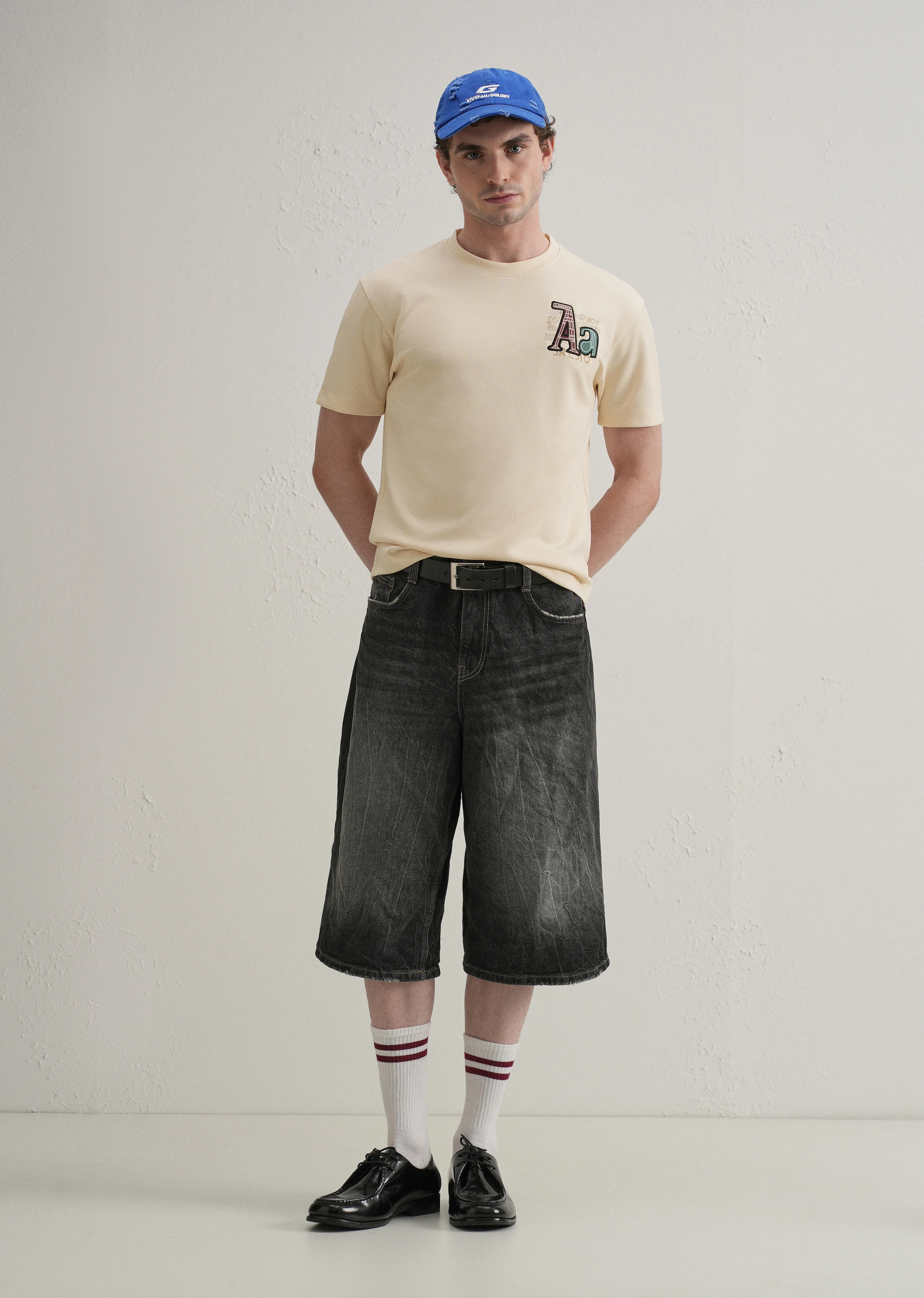 Cream Typography Printed T-shirt - Image 6