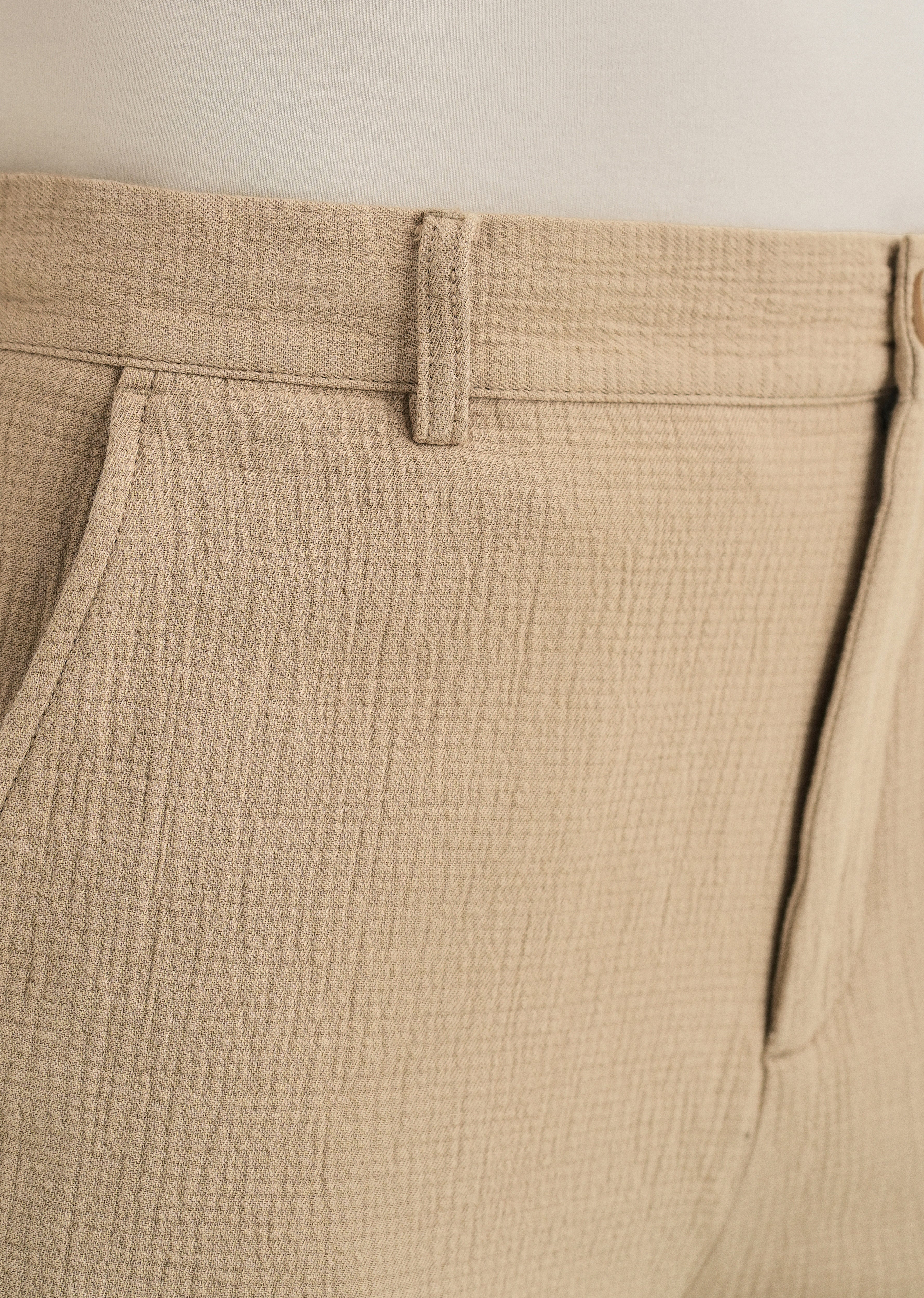 Dark Beige Crinkled Cotton Trouser - Image 3