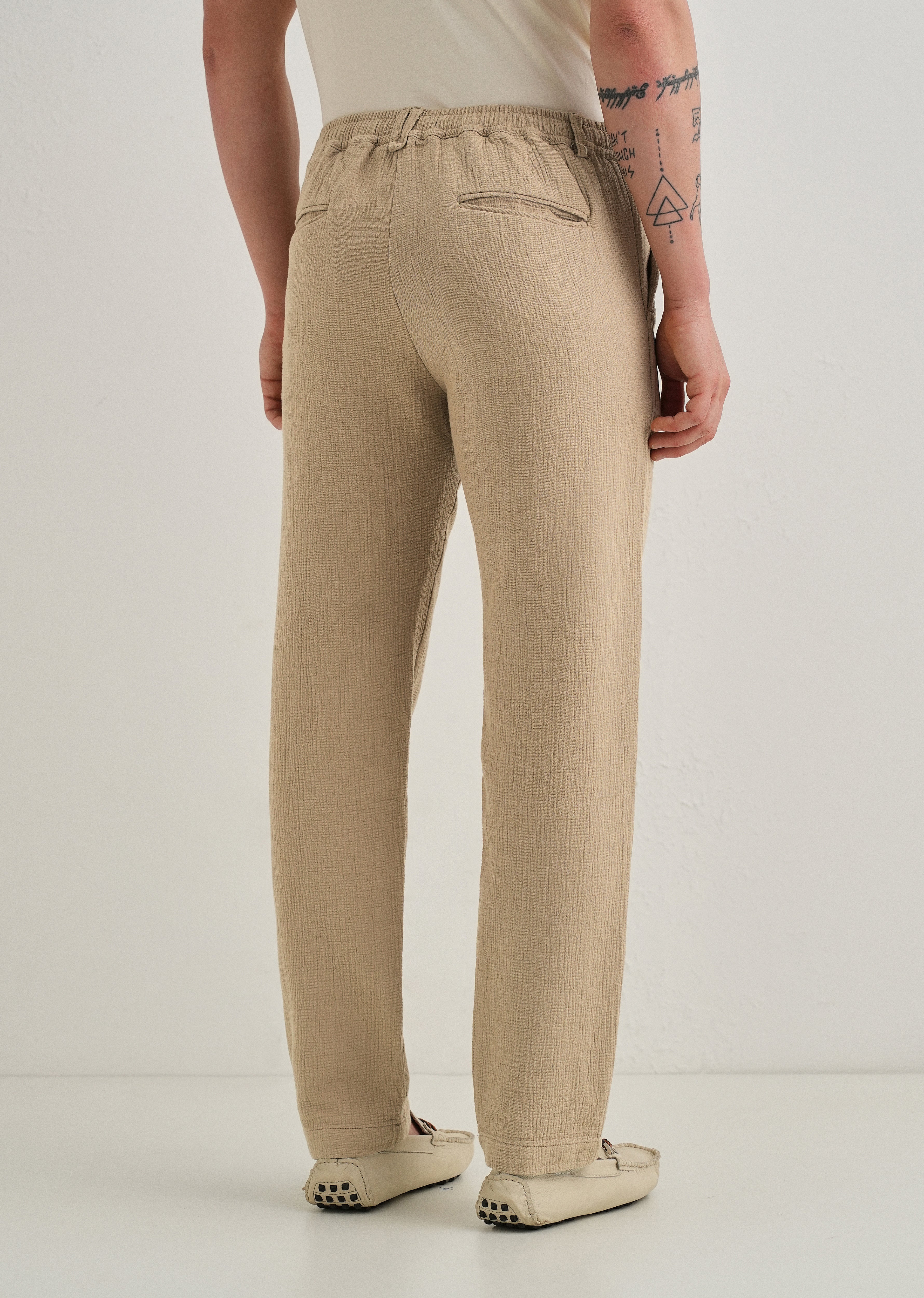 Dark Beige Crinkled Cotton Trouser - Image 5