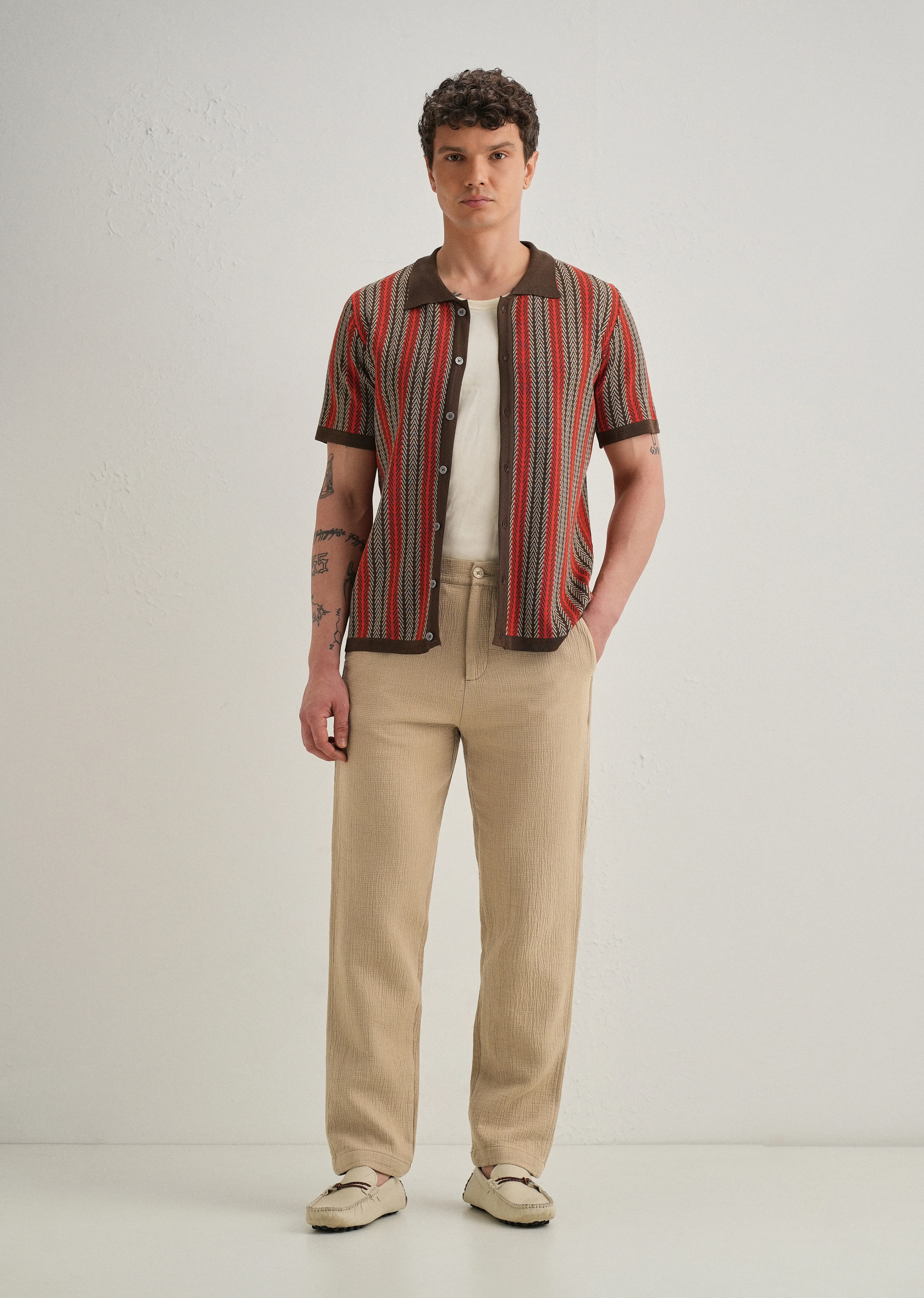 Dark Beige Crinkled Cotton Trouser - Image 7