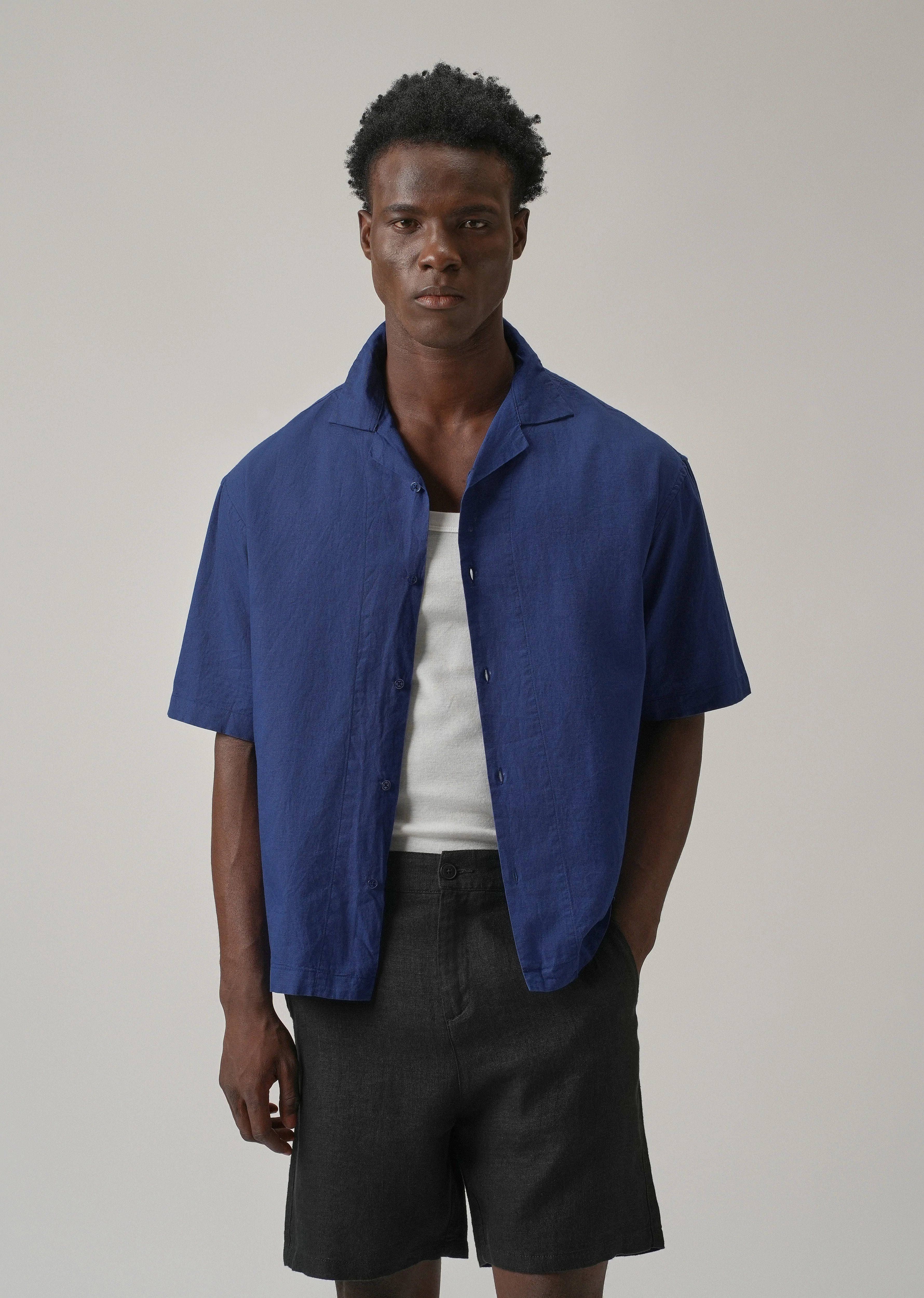 Dark Blue Cotton Linen Shirt