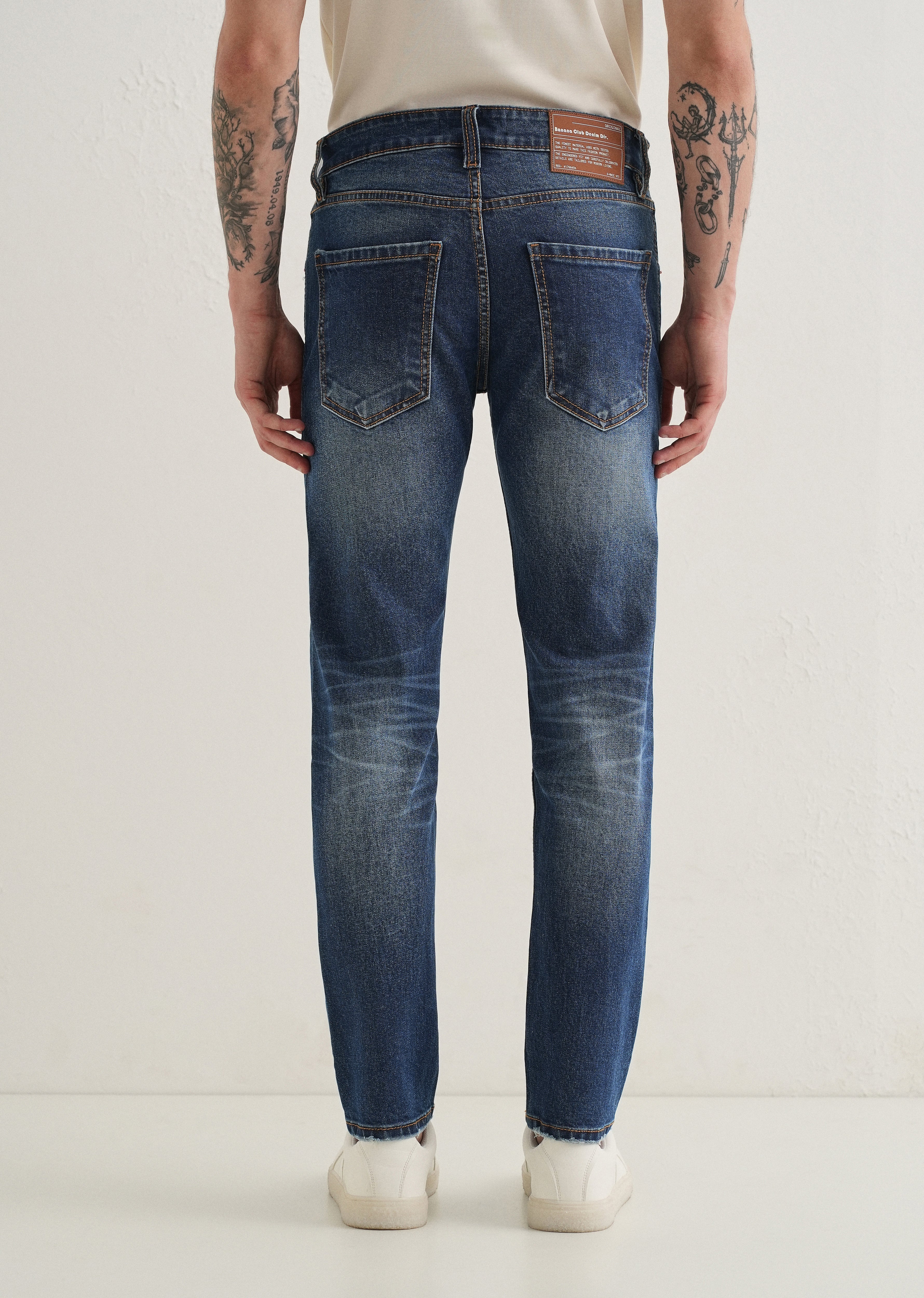 Dark Blue Faded Ankle Slim Fit Jeans - Image 2