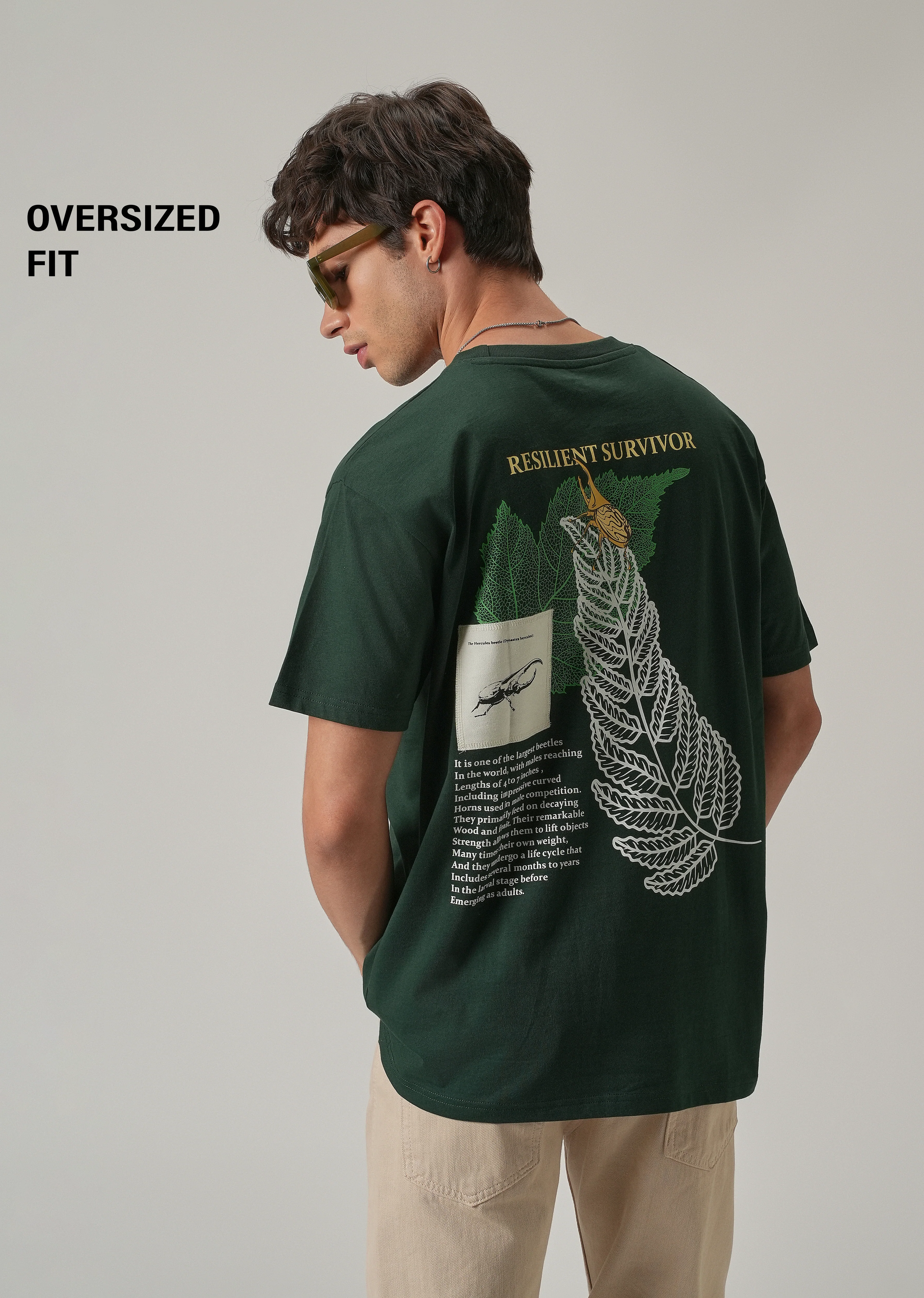 Dark Green Back Printed Oversized T-Shirt