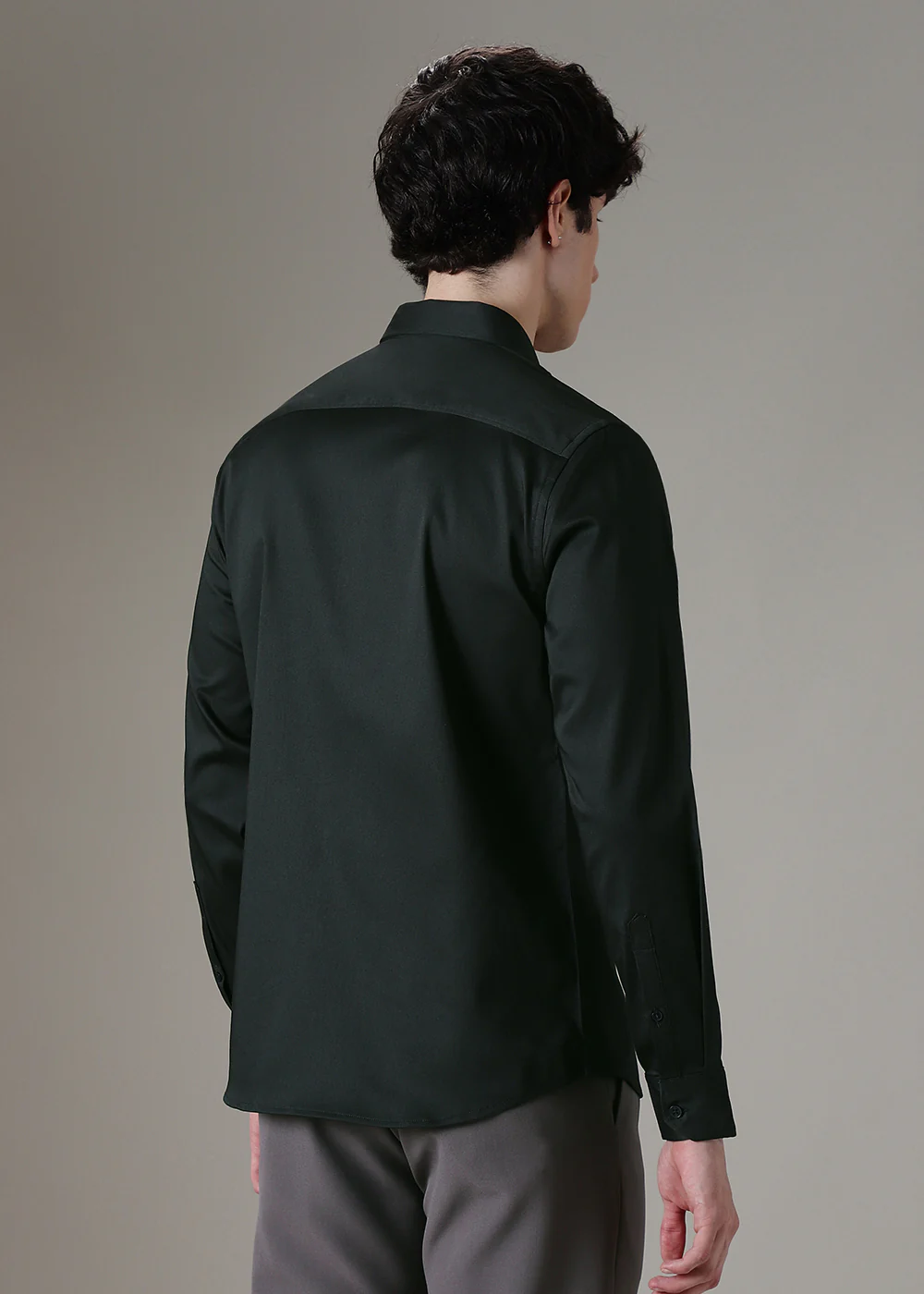 Dark Green Plain Satin Shirt - Image 4
