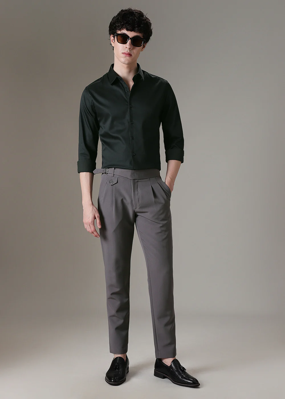 Dark Green Plain Satin Shirt - Image 6