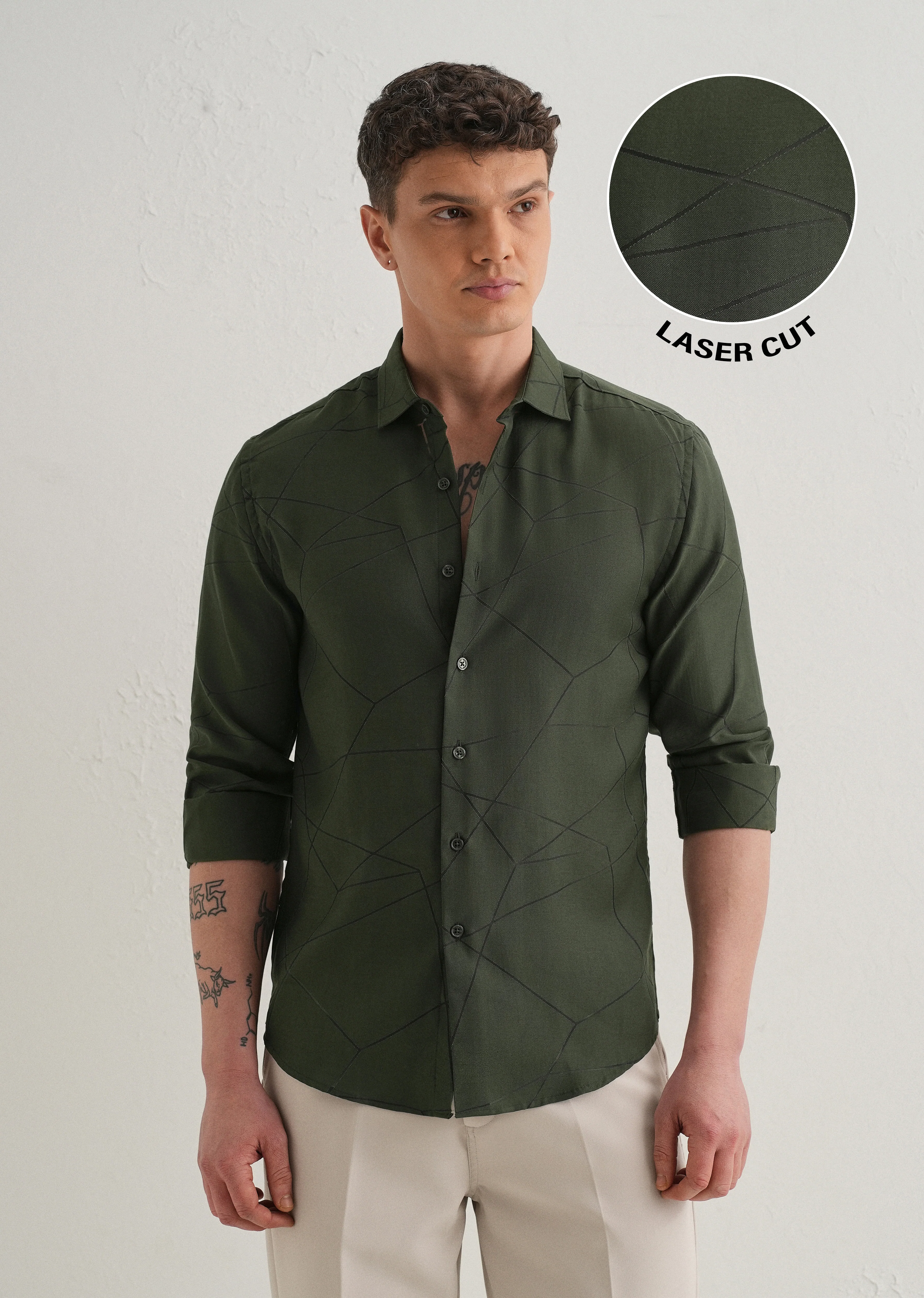 Dark Olive Laser Cut Shirt
