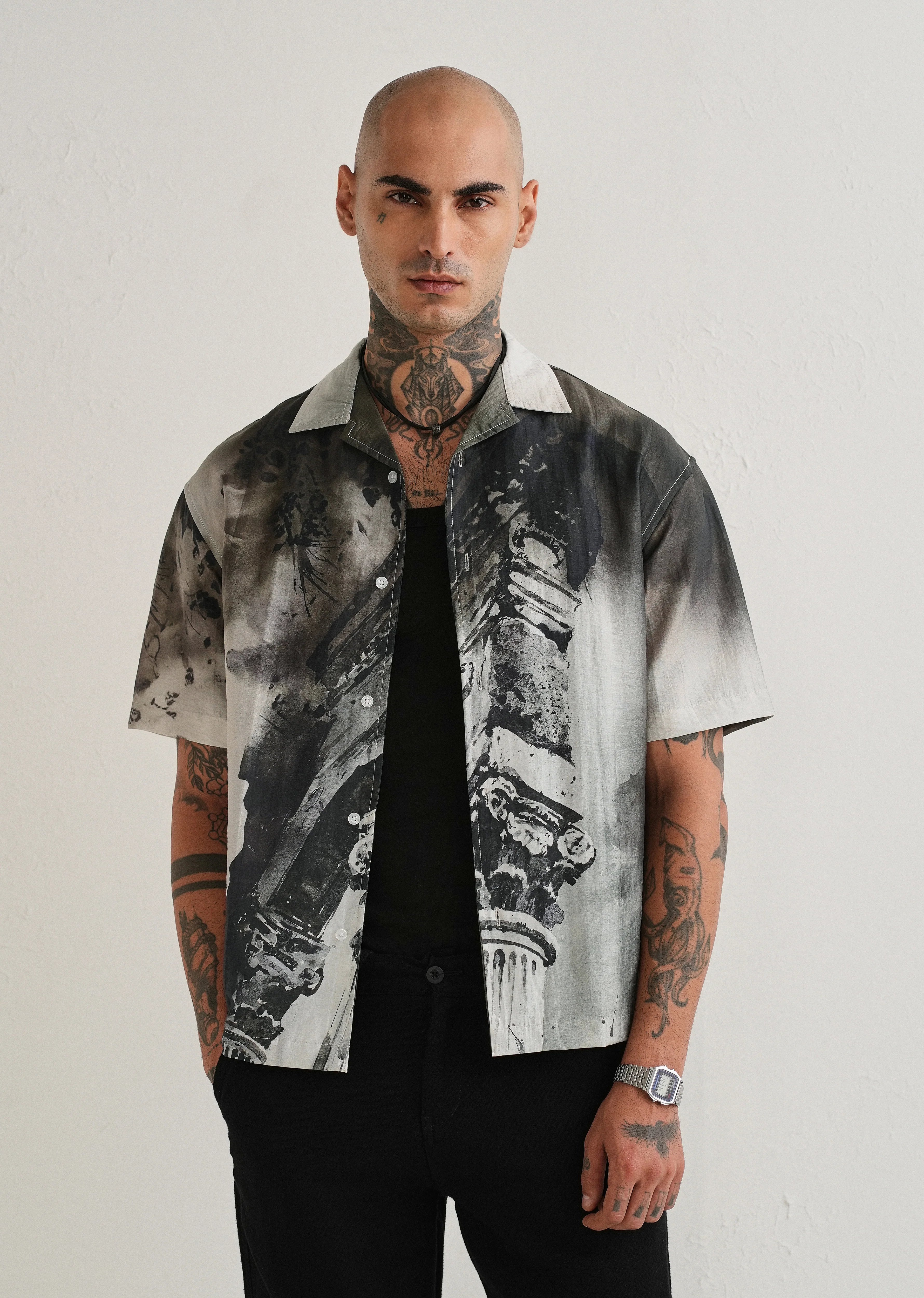 Dark Olive Wash Placement Print Shirt - Image 2