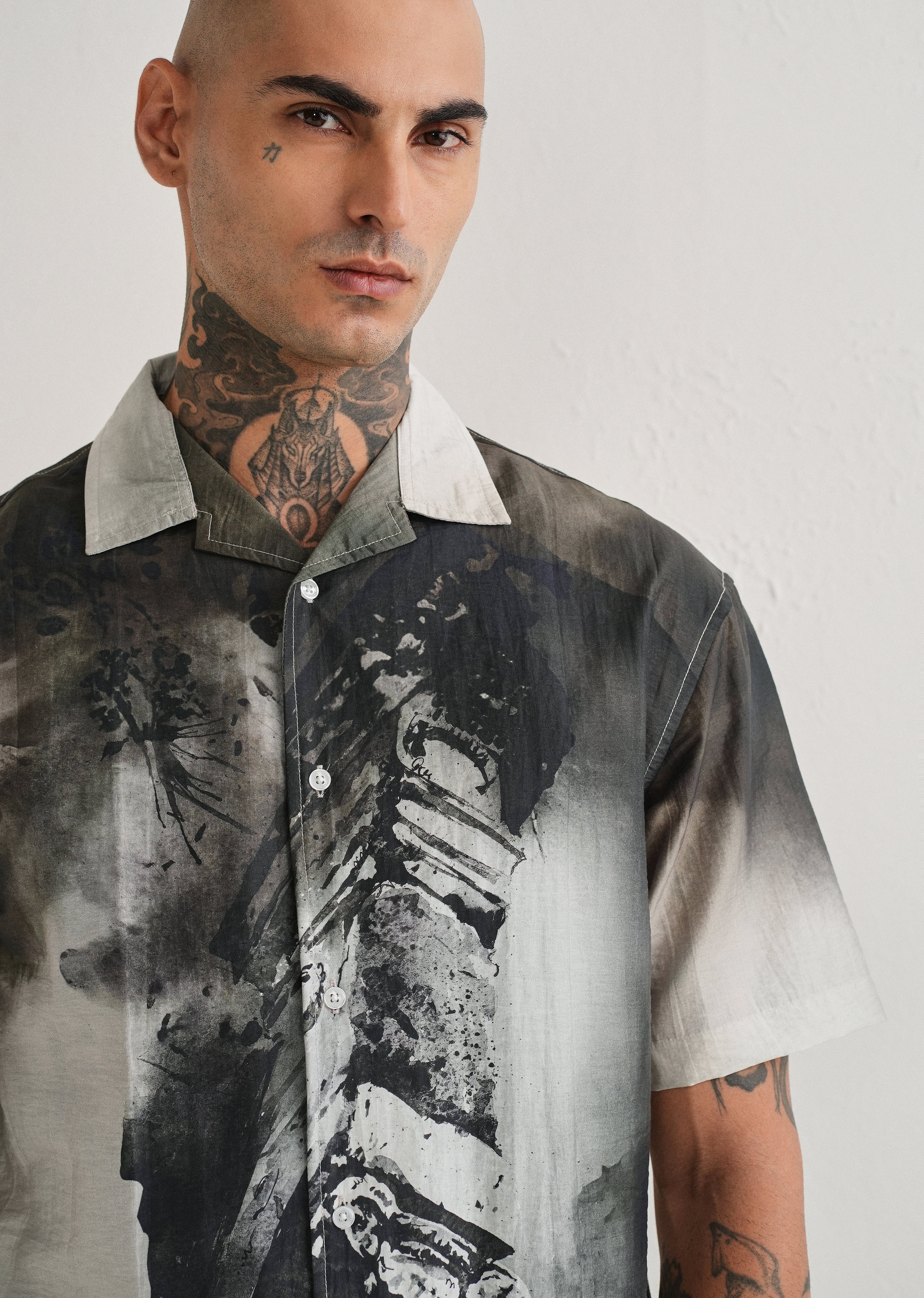 Dark Olive Wash Placement Print Shirt - Image 3