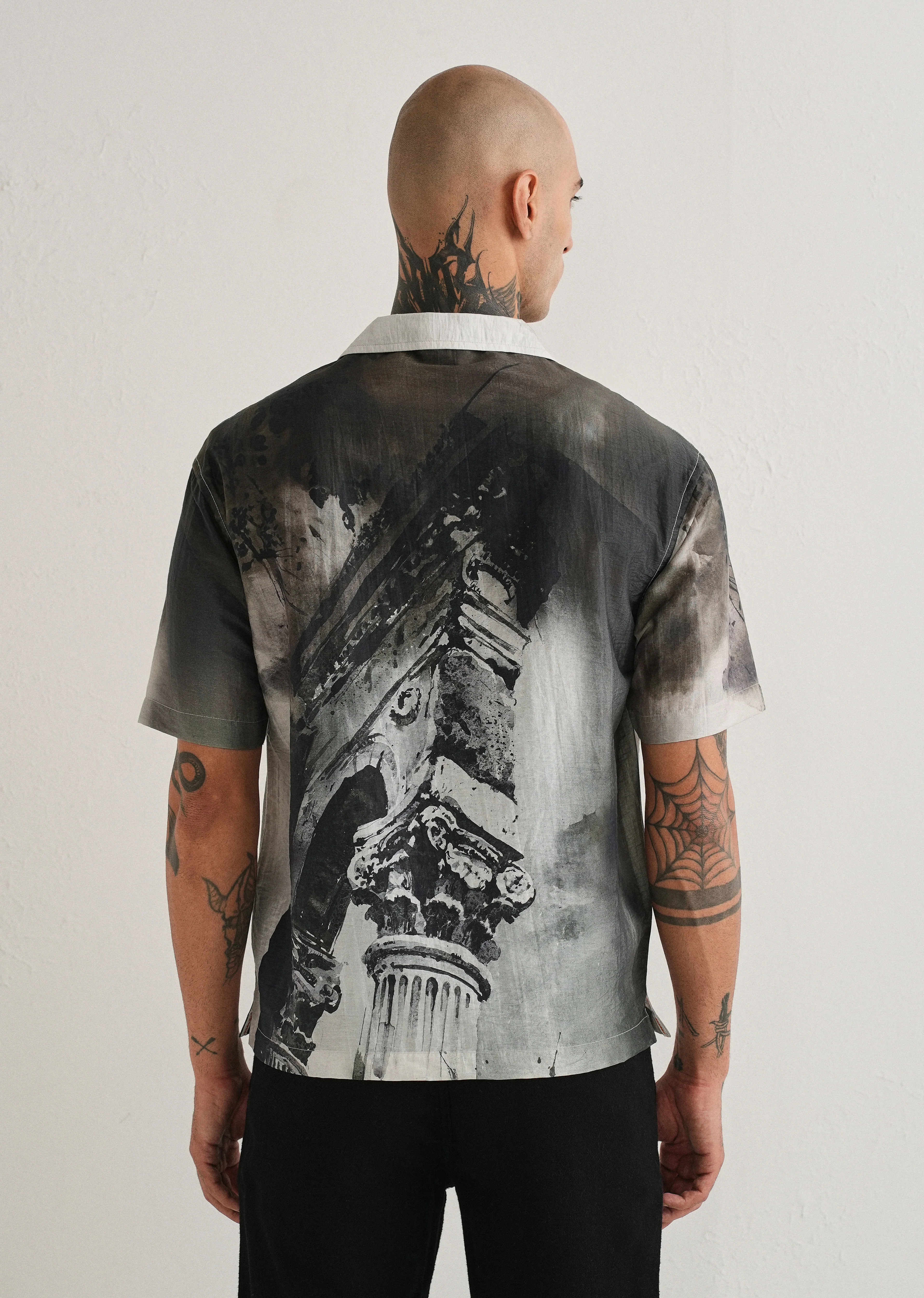 Dark Olive Wash Placement Print Shirt - Image 4