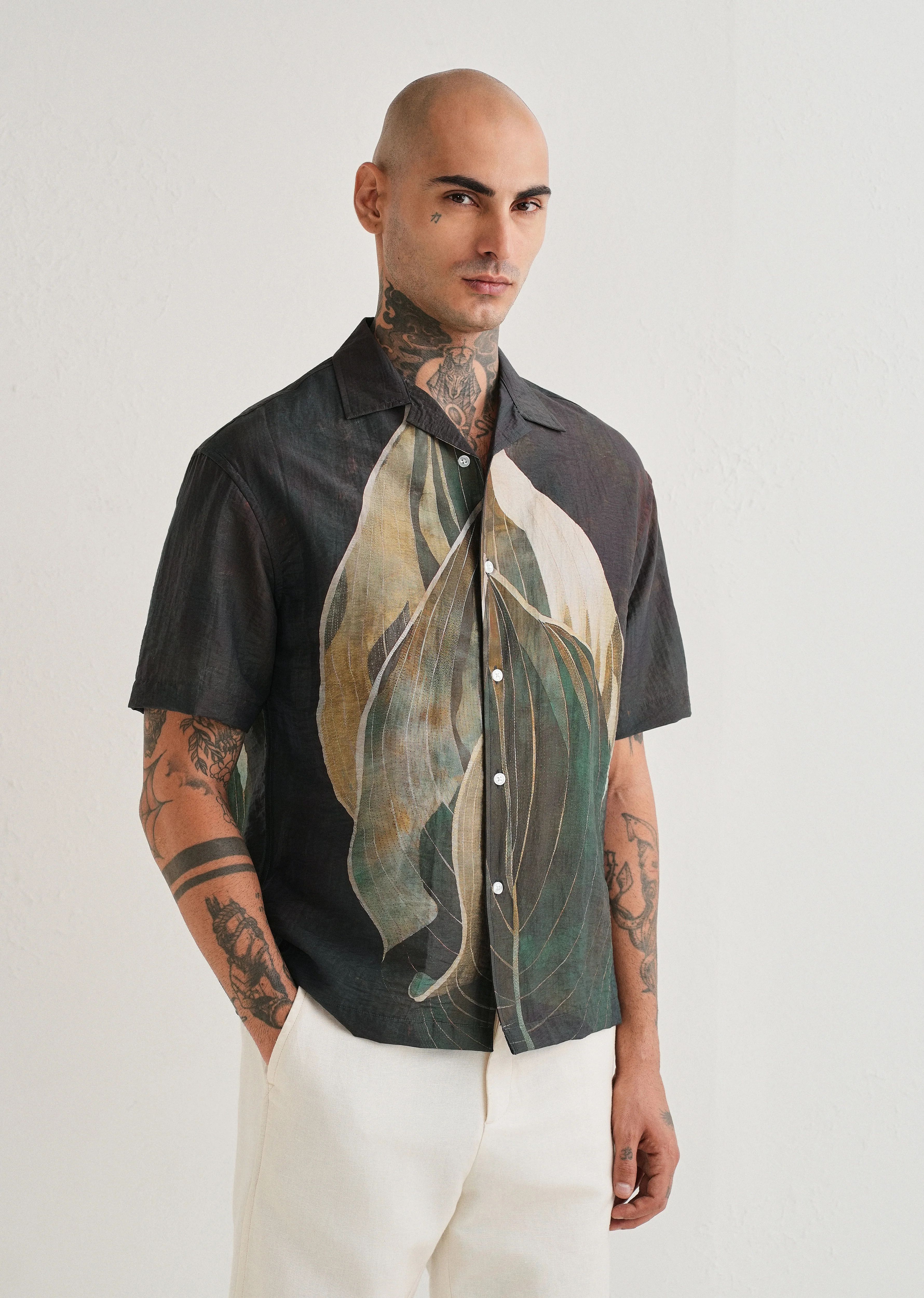 Dark Tropical Placement Print Shirt - Image 5