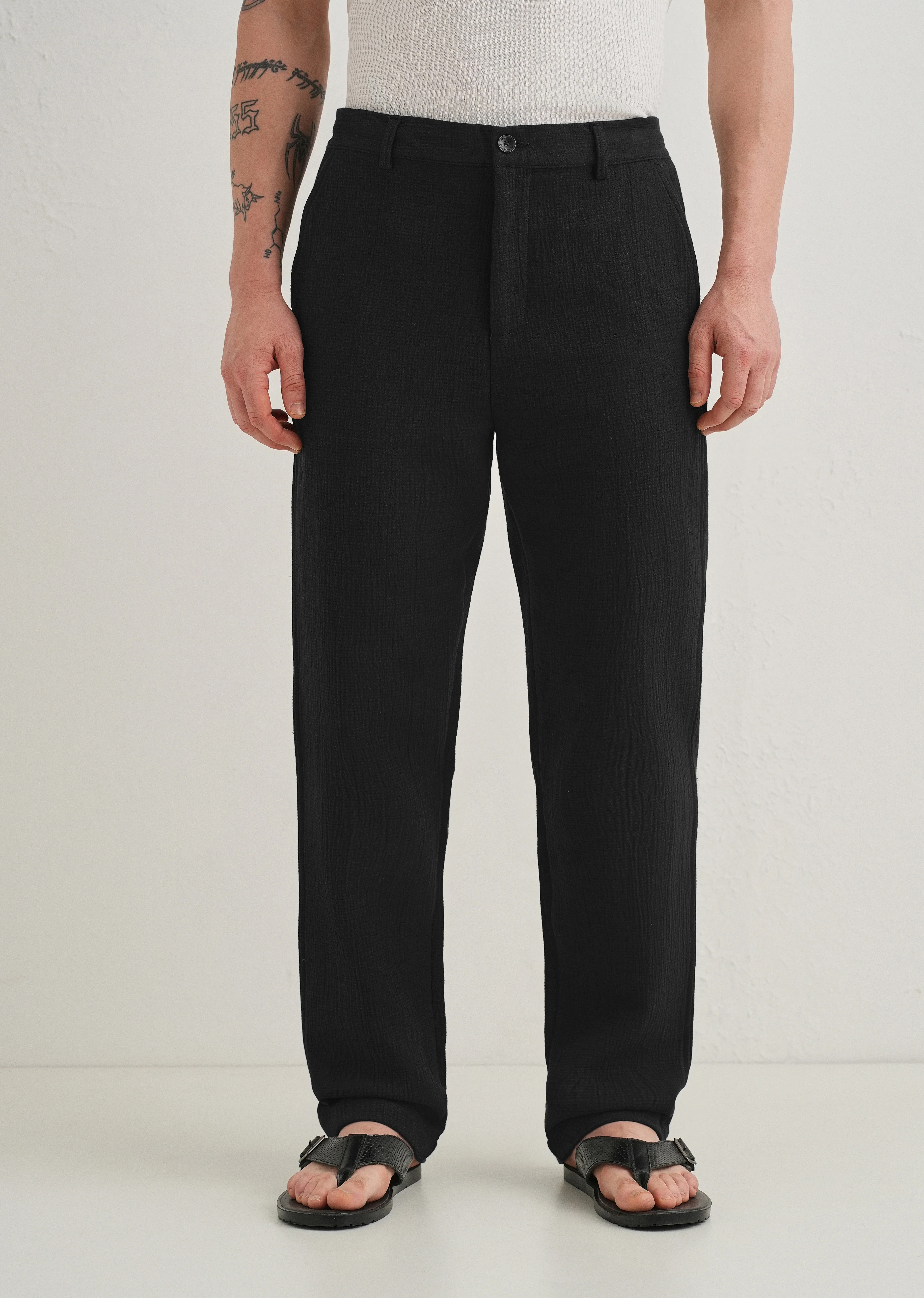 Deep Black Crinkled Cotton Trouser - Image 3