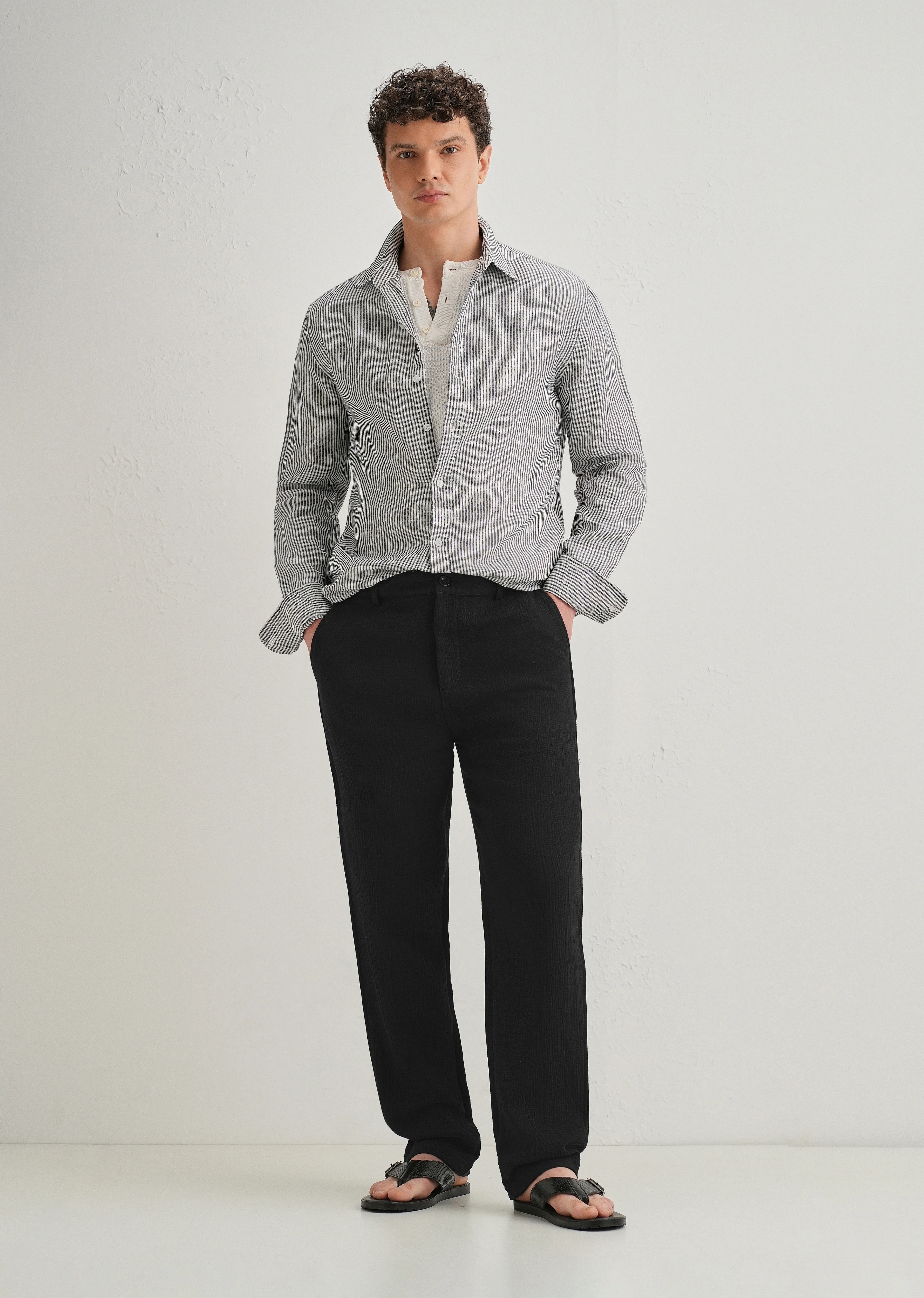 Deep Black Crinkled Cotton Trouser - Image 6