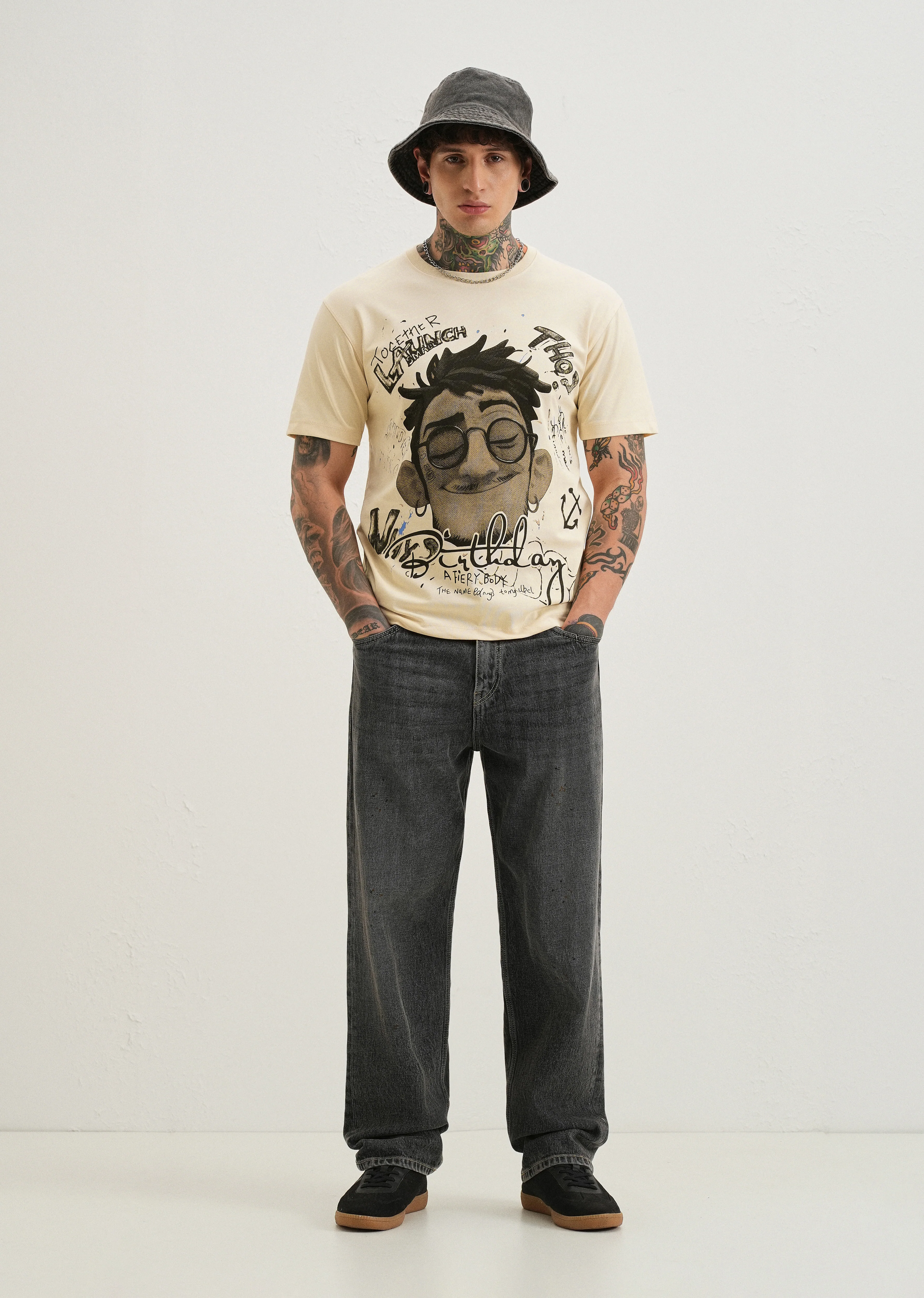 Beige Graphic Printed T-shirt