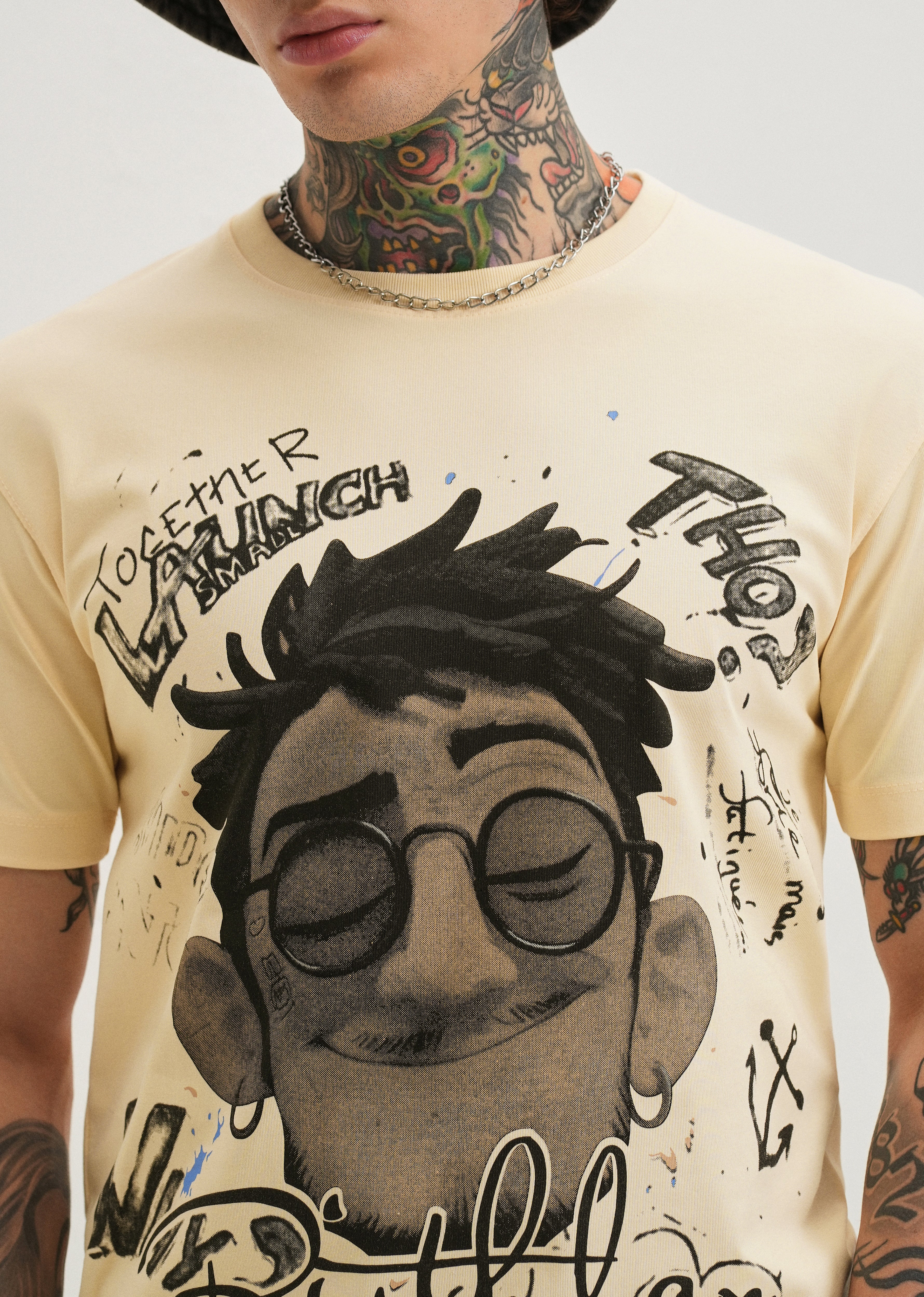 Beige Graphic Printed T-shirt - Image 6