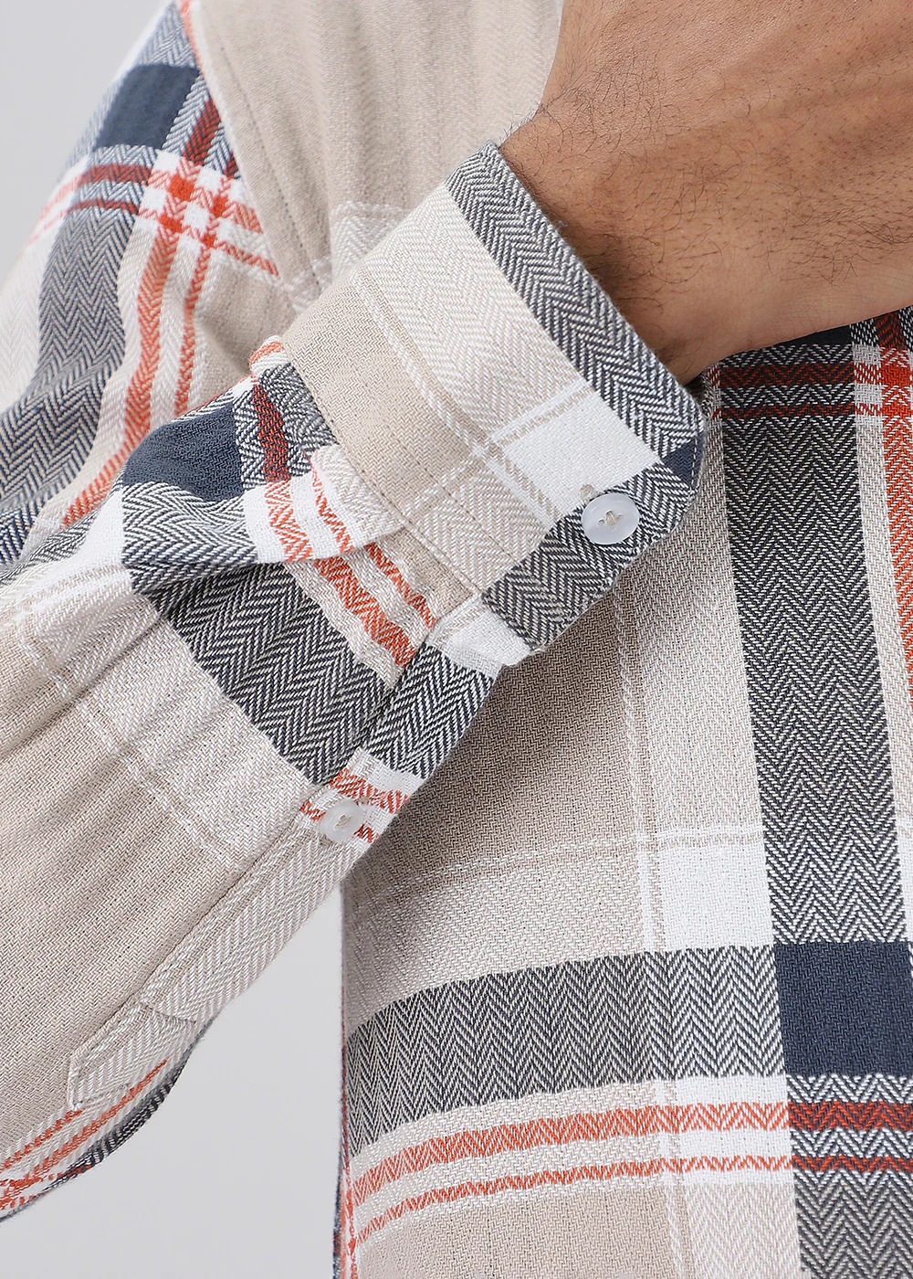 Dobby Check Khaki Shirt - Image 3