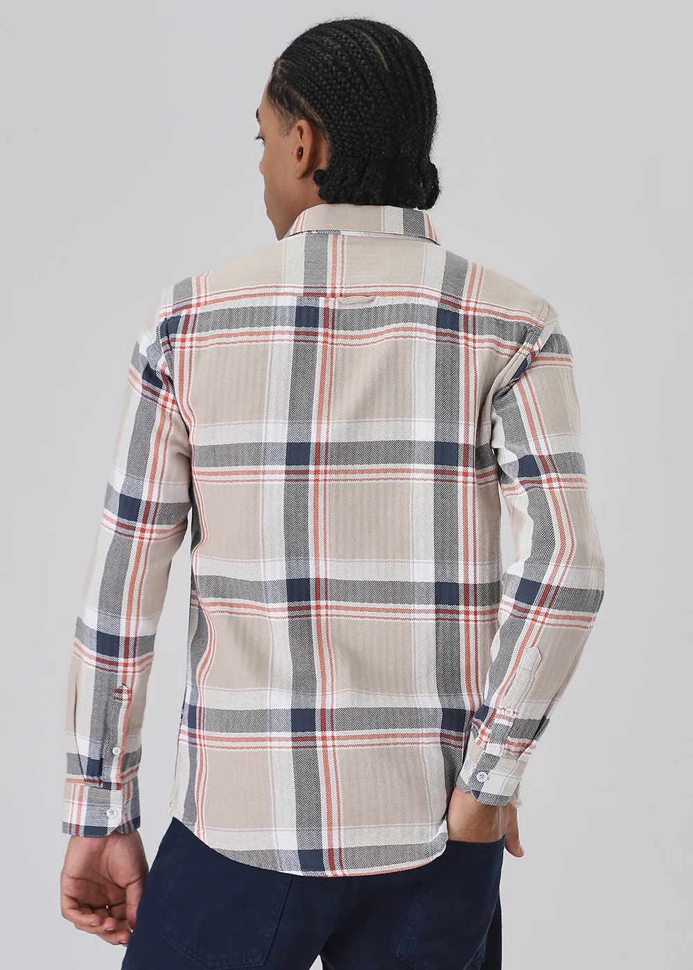 Dobby Check Khaki Shirt - Image 4