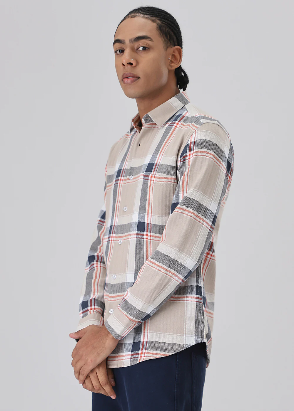 Dobby Check Khaki Shirt - Image 5