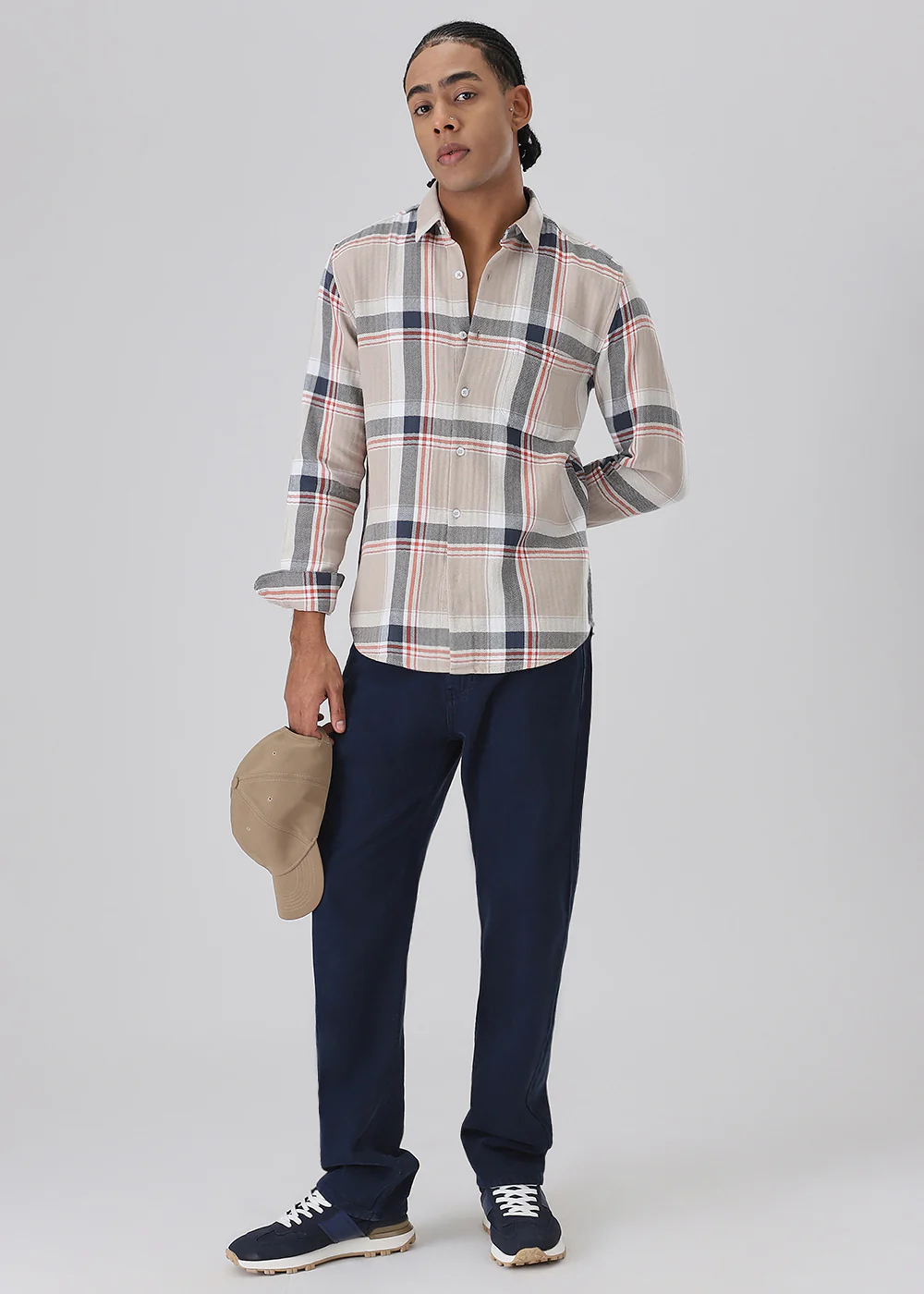 Dobby Check Khaki Shirt - Image 6