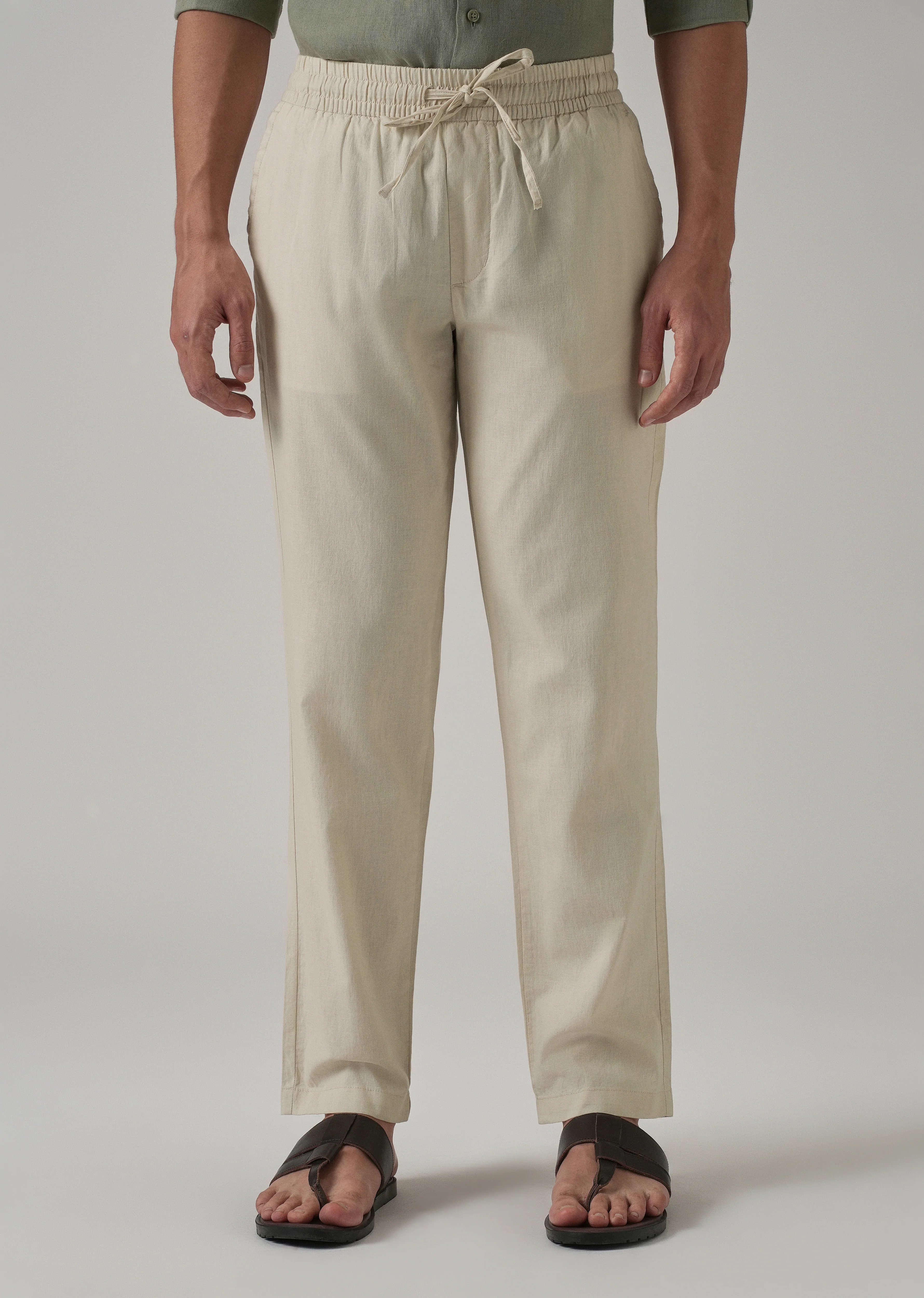 Drawstring Cream Linen Pant - Image 3