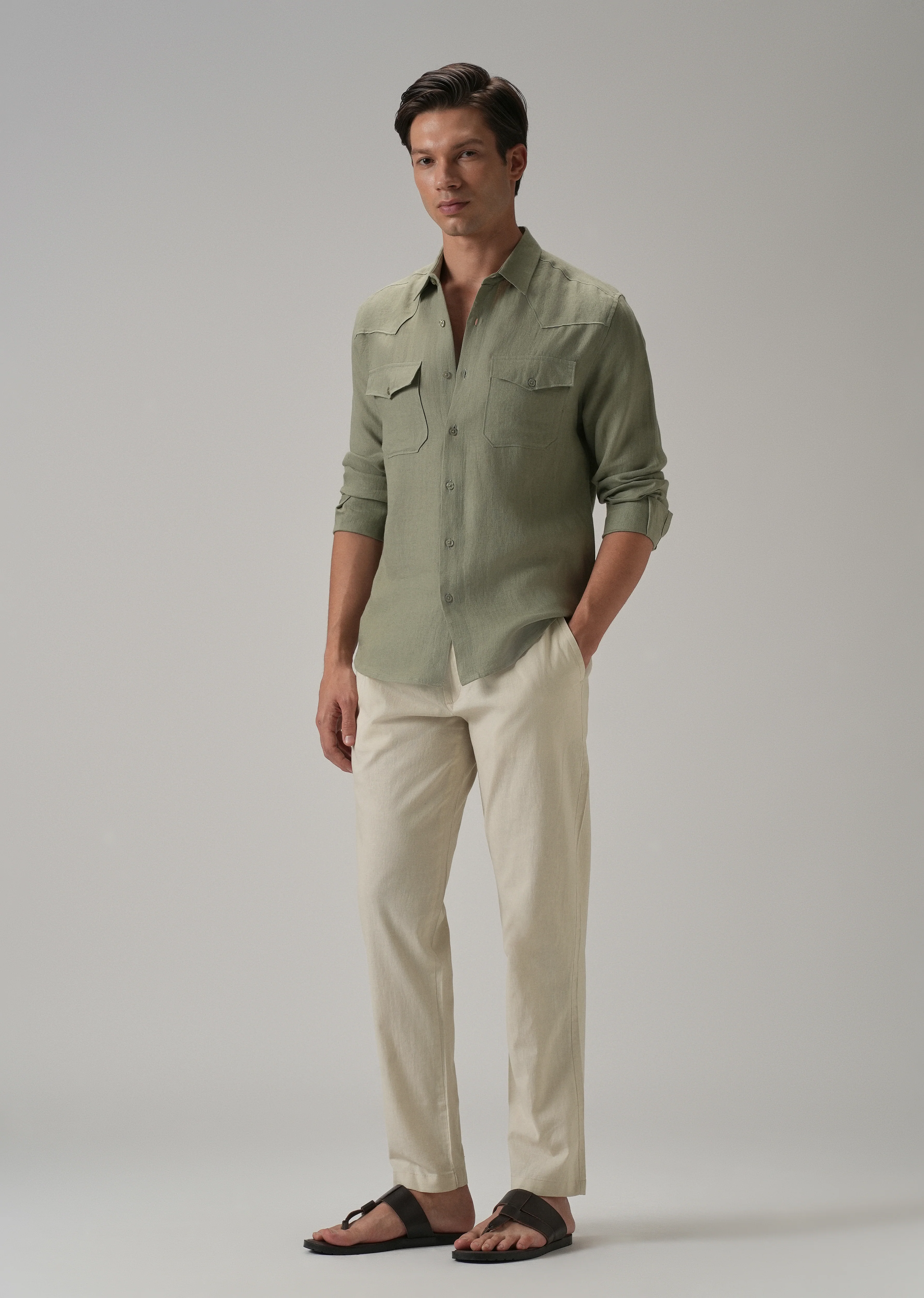 Drawstring Cream Linen Pant - Image 6