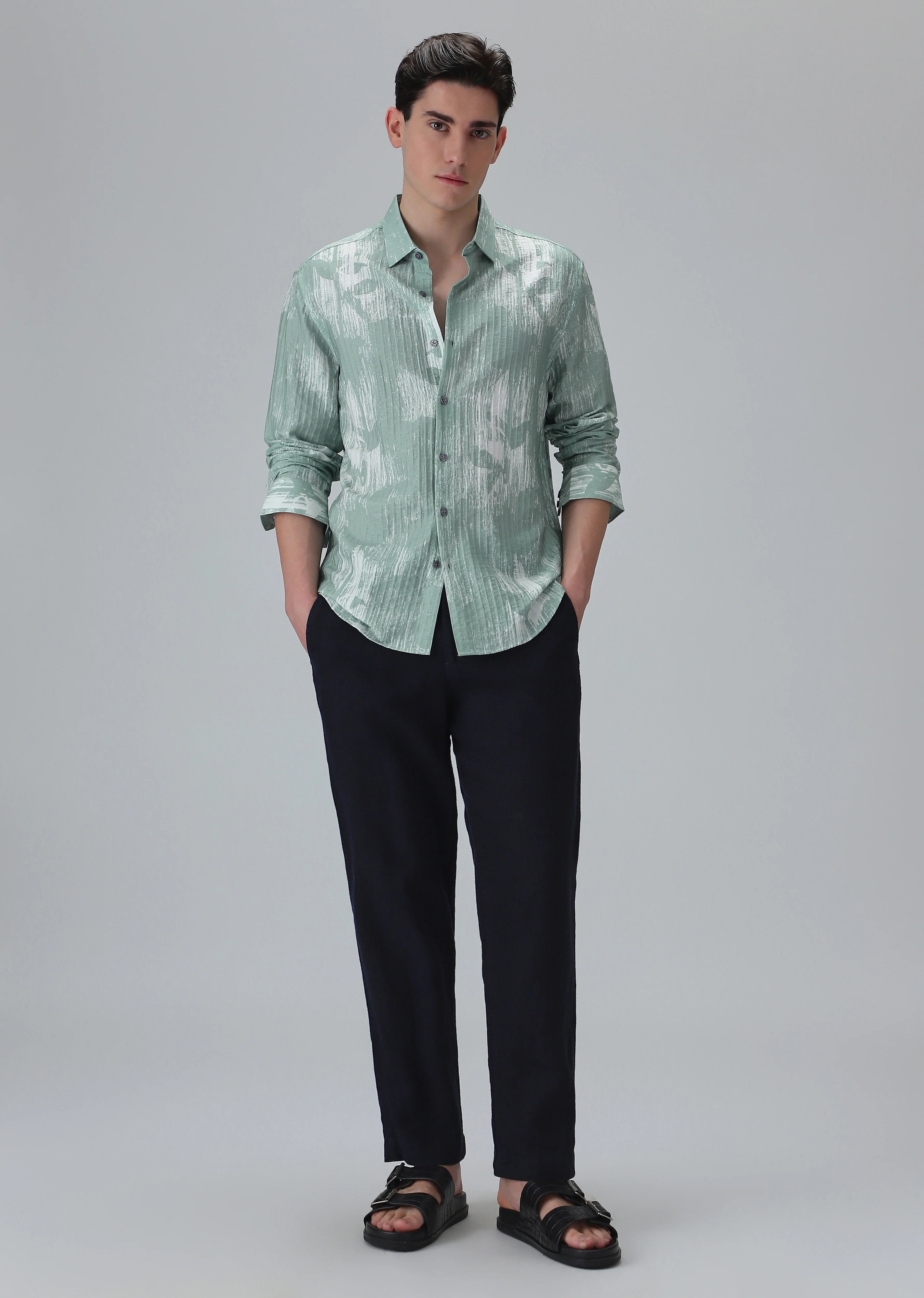 Dual Tone Green Printed Shirt - Image 6