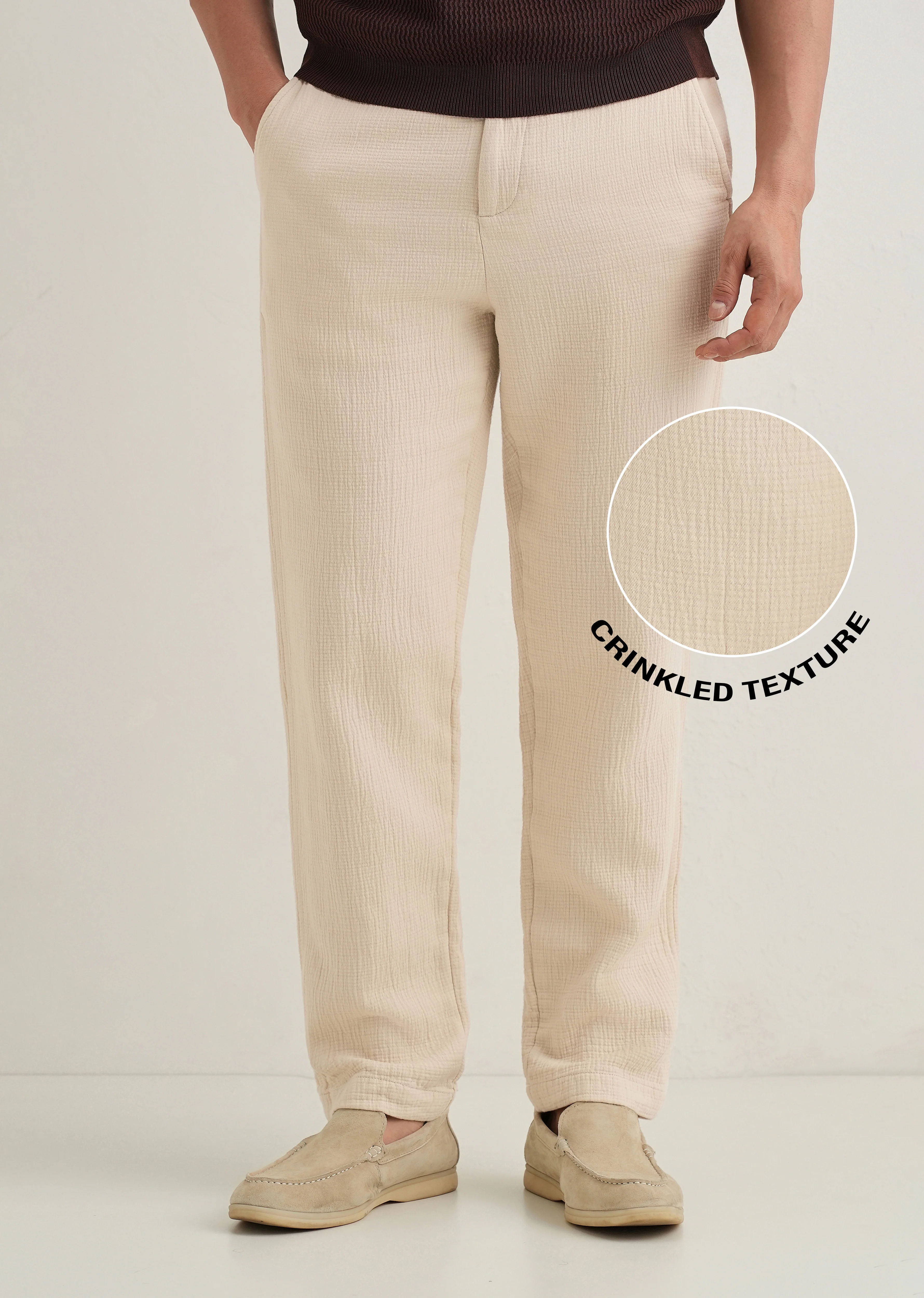 Ecru Crinkled Cotton Trouser - Image 2
