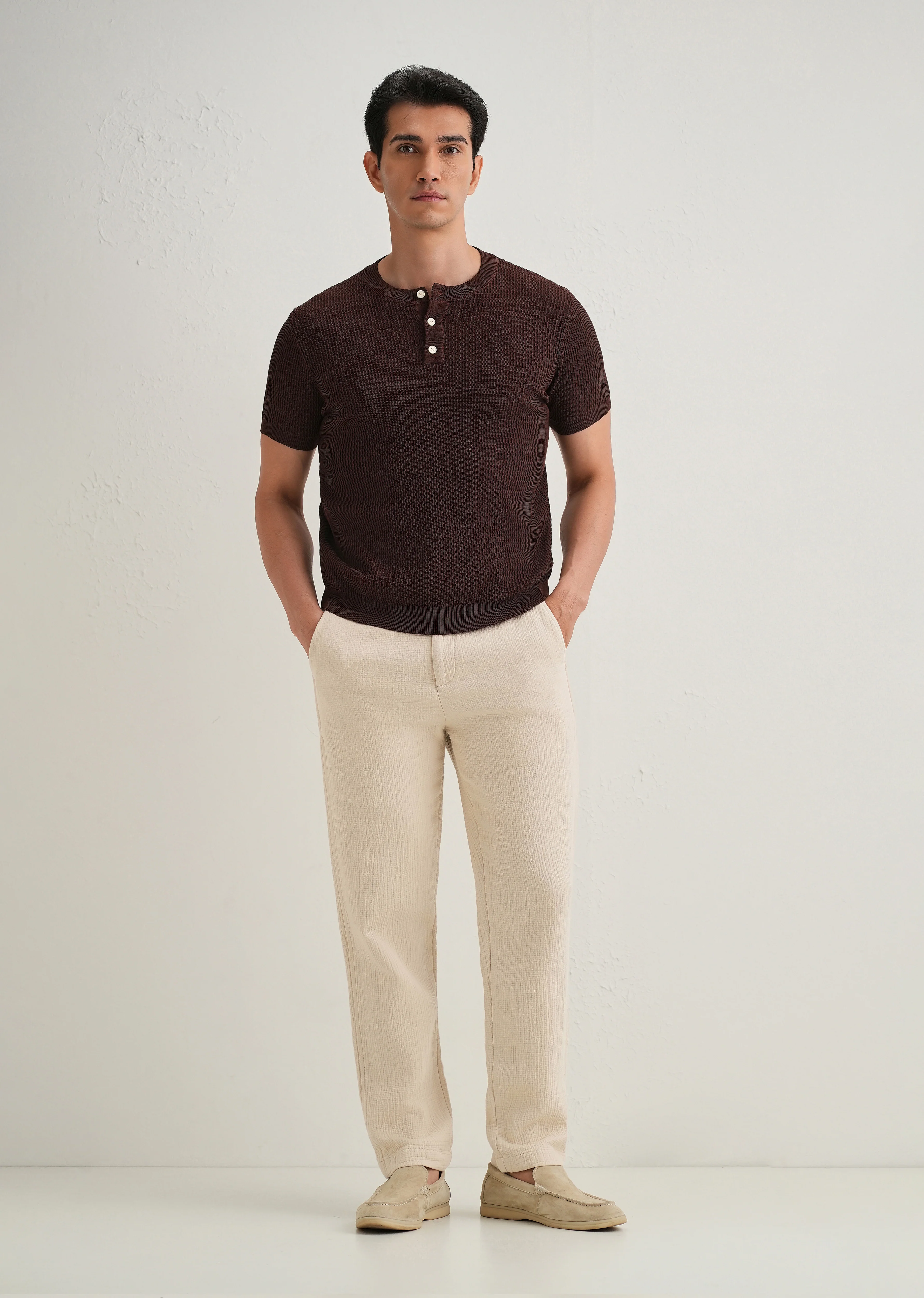 Ecru Crinkled Cotton Trouser - Image 7